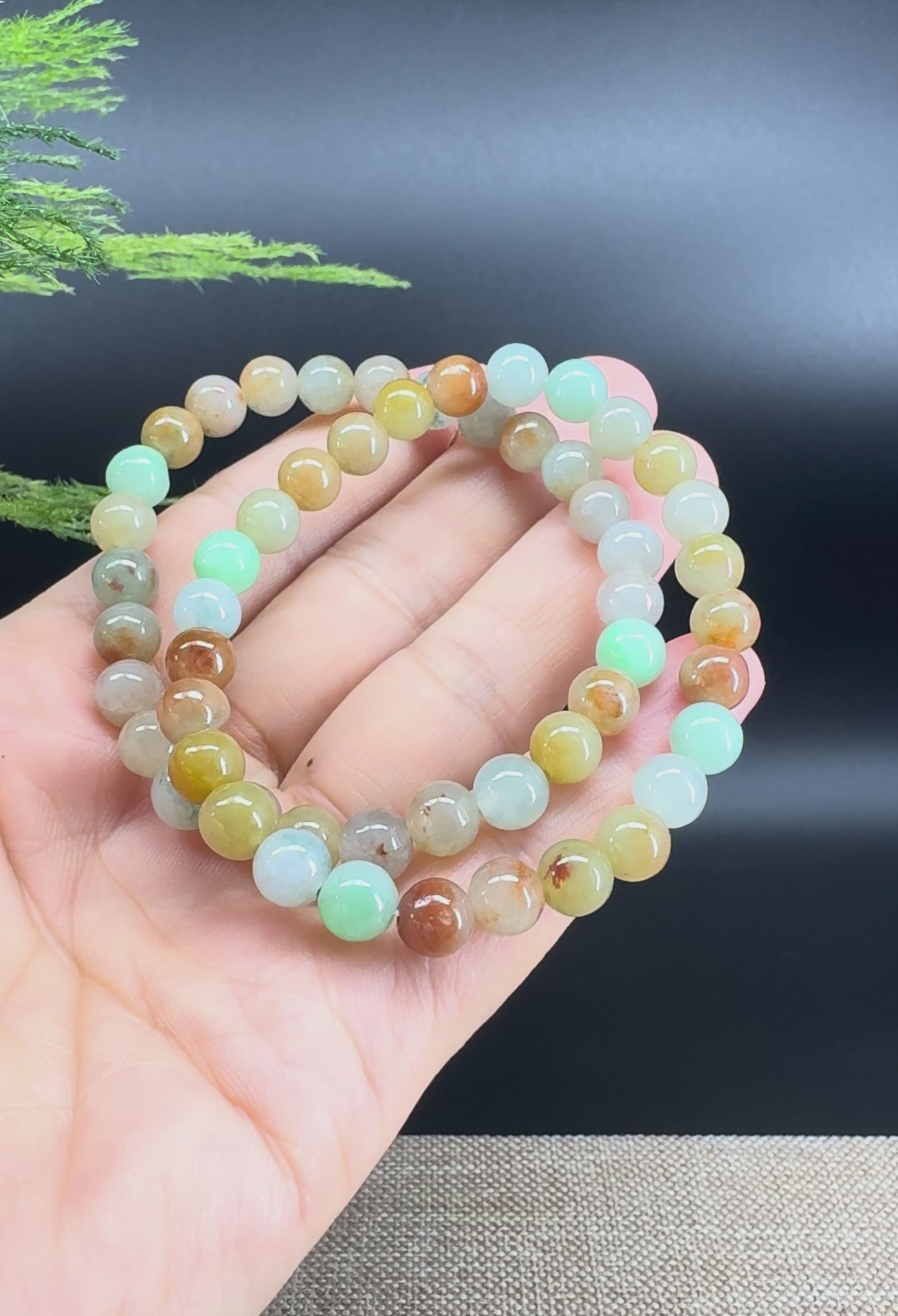 Load and play video in Gallery viewer, RealJade® Co. Genuine Jadeite Jade Round Multiple Colors Beads Bracelet (7 mm)
