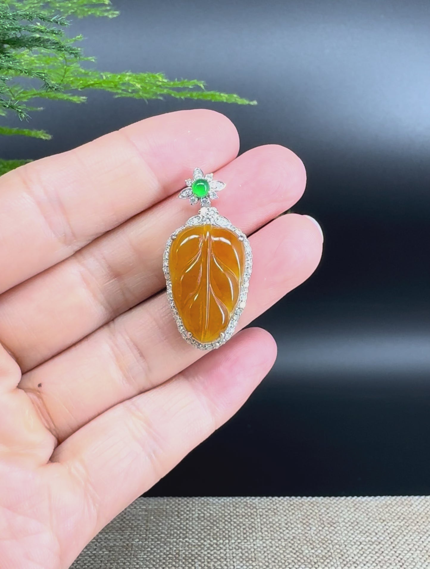 High end RealJade® Co. Genuine Red Jadeite Jade Jin Zhi Yu Ye (Leaf) Necklace