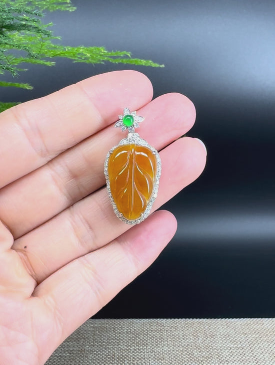 Load and play video in Gallery viewer, High end RealJade® Co. Genuine Red Jadeite Jade Jin Zhi Yu Ye (Leaf) Necklace
