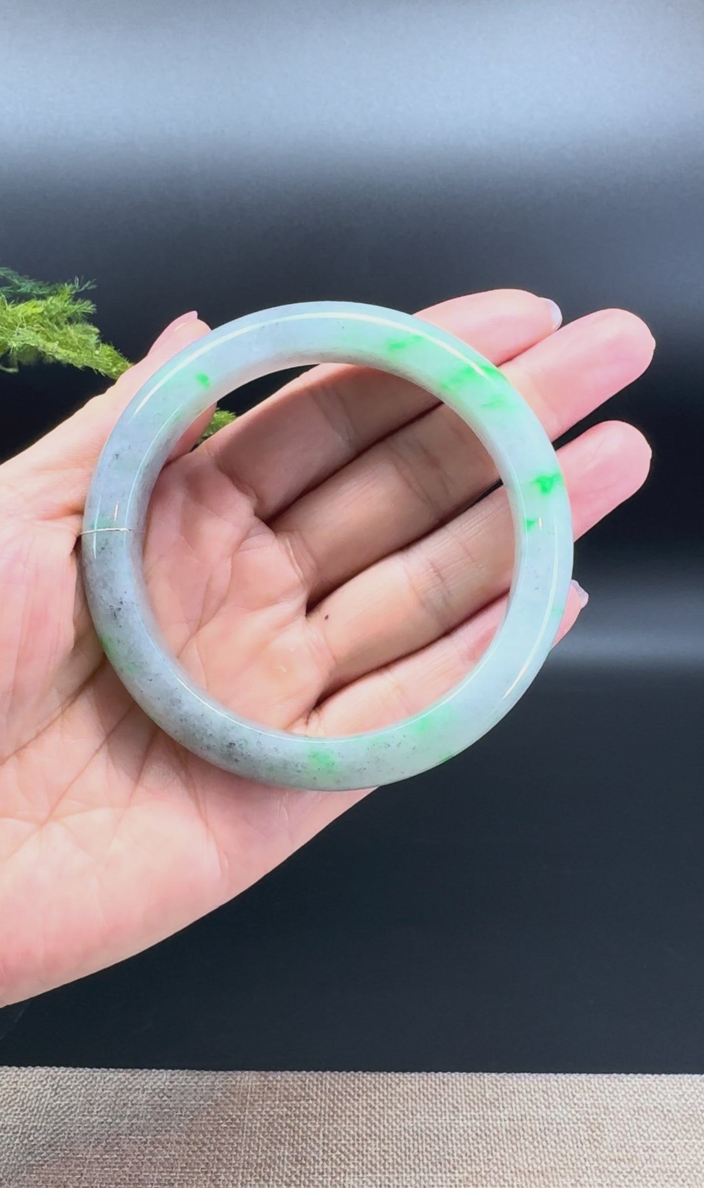 Load and play video in Gallery viewer, Genuine Burmese Icy Black Green Jade Jadeite Bangle Bracelet (61mm)
