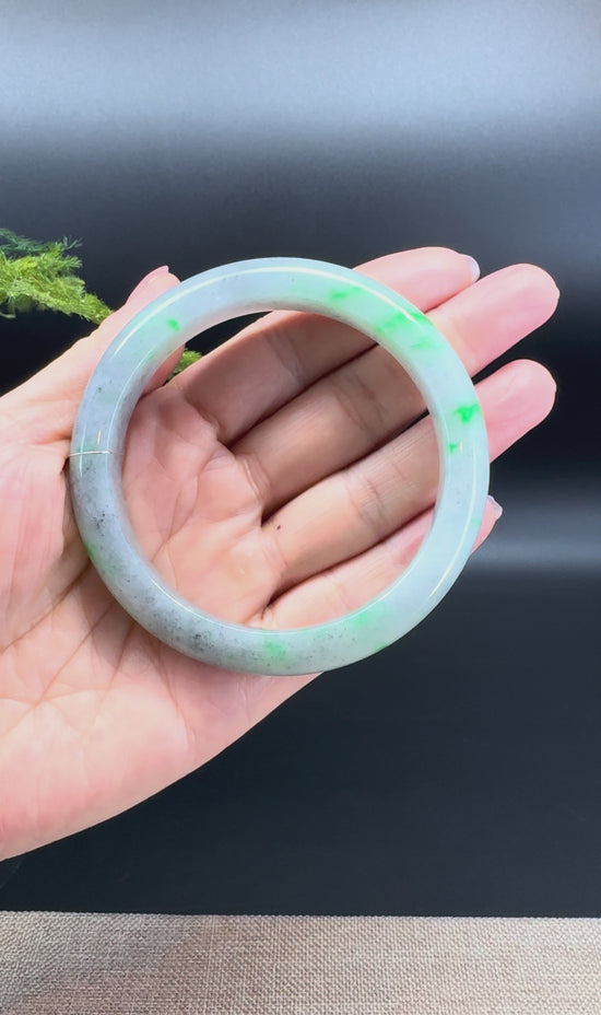 Load and play video in Gallery viewer, Genuine Burmese Icy Black Green Jade Jadeite Bangle Bracelet (61mm)
