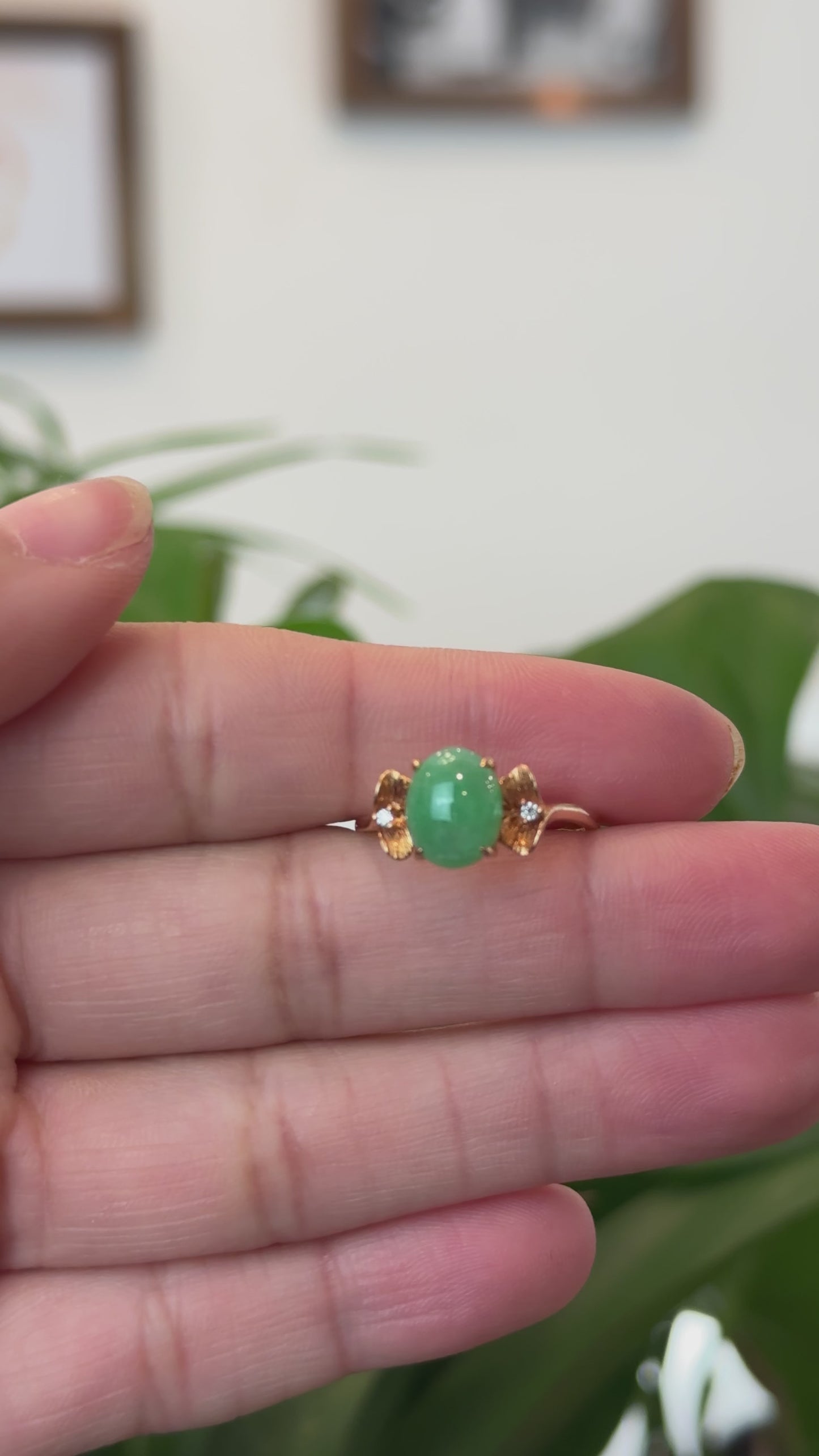 Load and play video in Gallery viewer, RealJade® Co. &amp;quot;Aretha&amp;quot; 18k Rose Gold Natural Imperial Jadeite Morning Glory Engagement Ring
