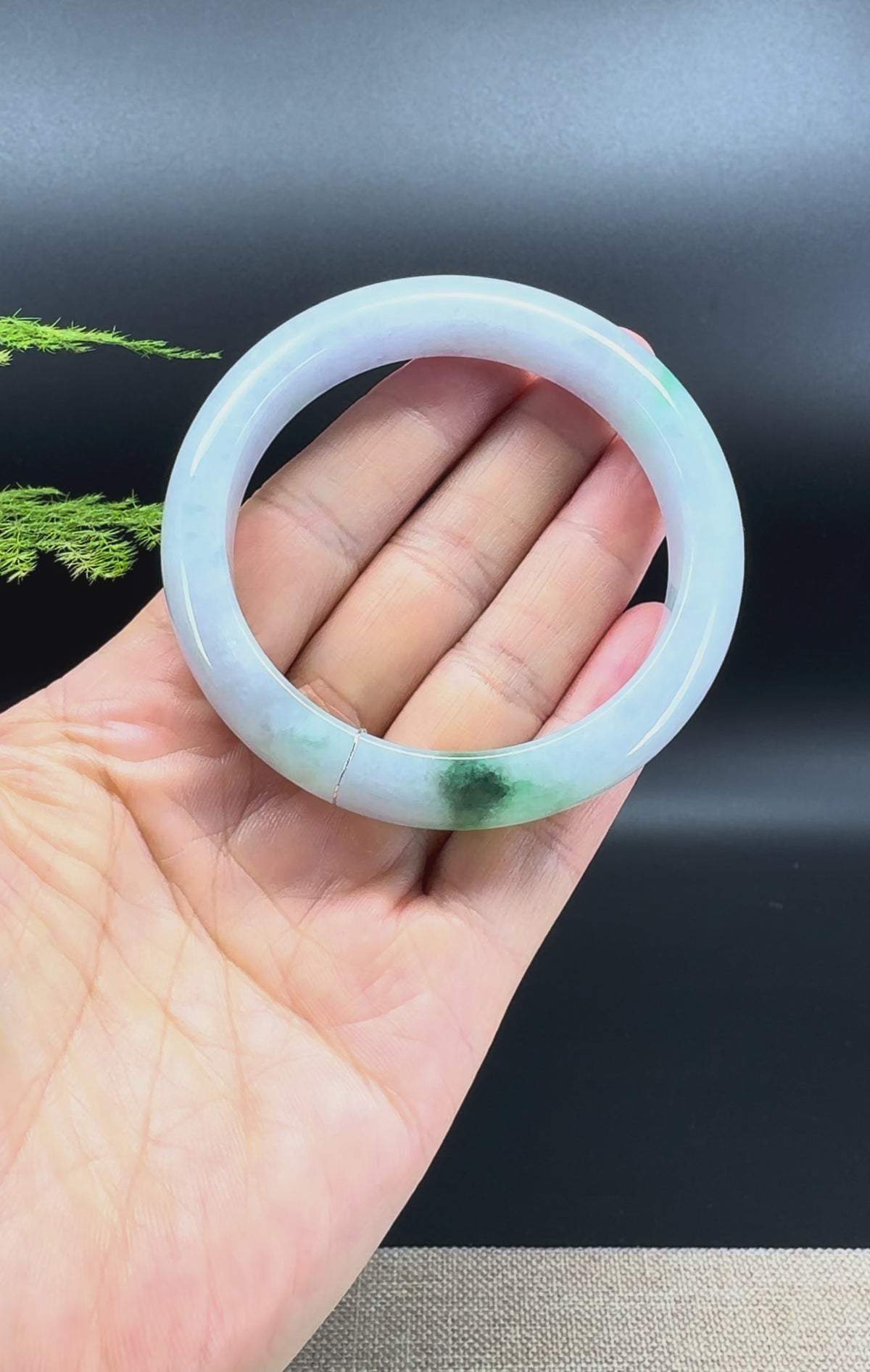 Genuine Burmese Lavender Green Jadeite Jade Bangle Bracelet ( 56.5mm )