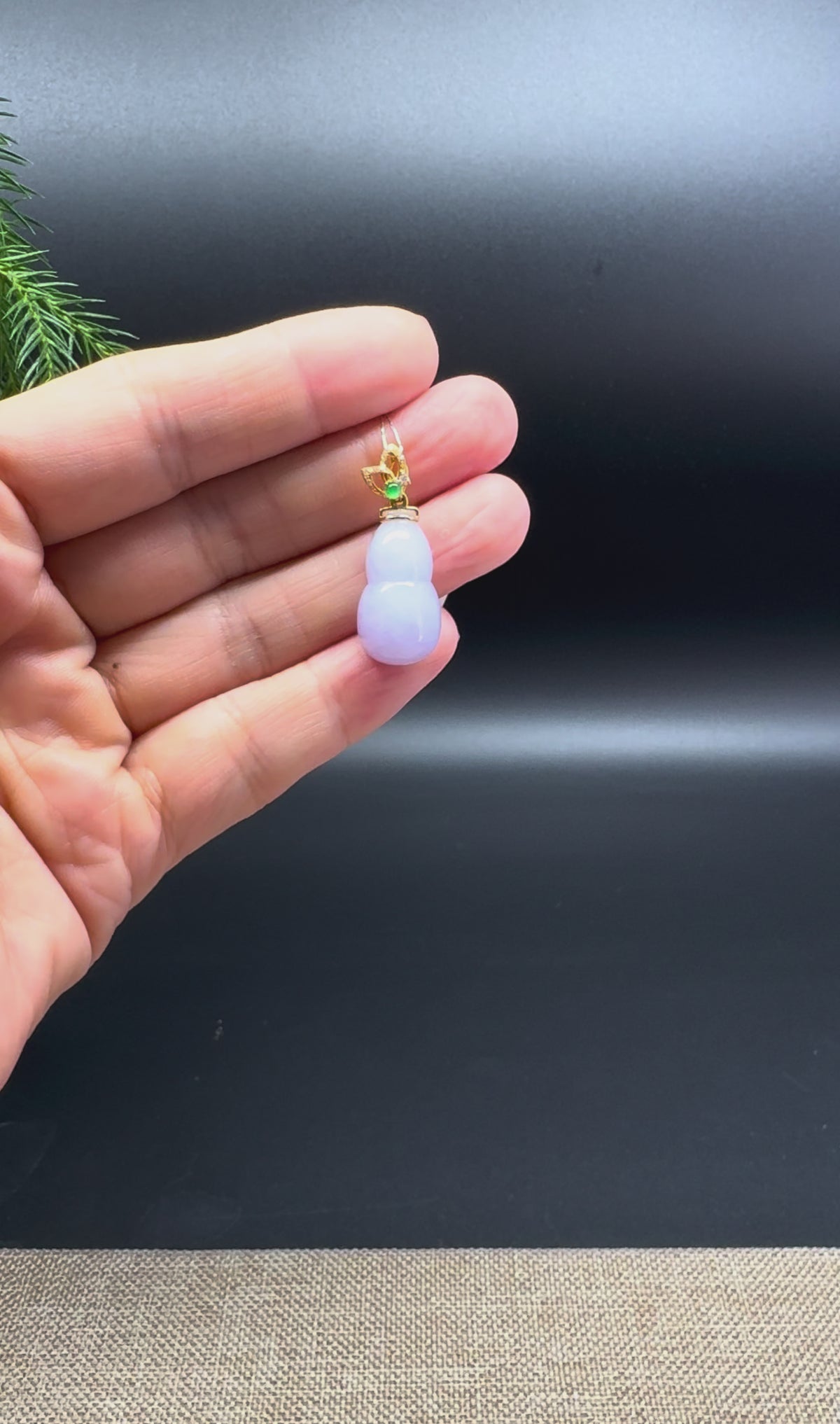 RealJade® Co. Genuine Lavender Jadeite Jade Good Luck Hulu Necklace With 18K Yellow Gold Bail