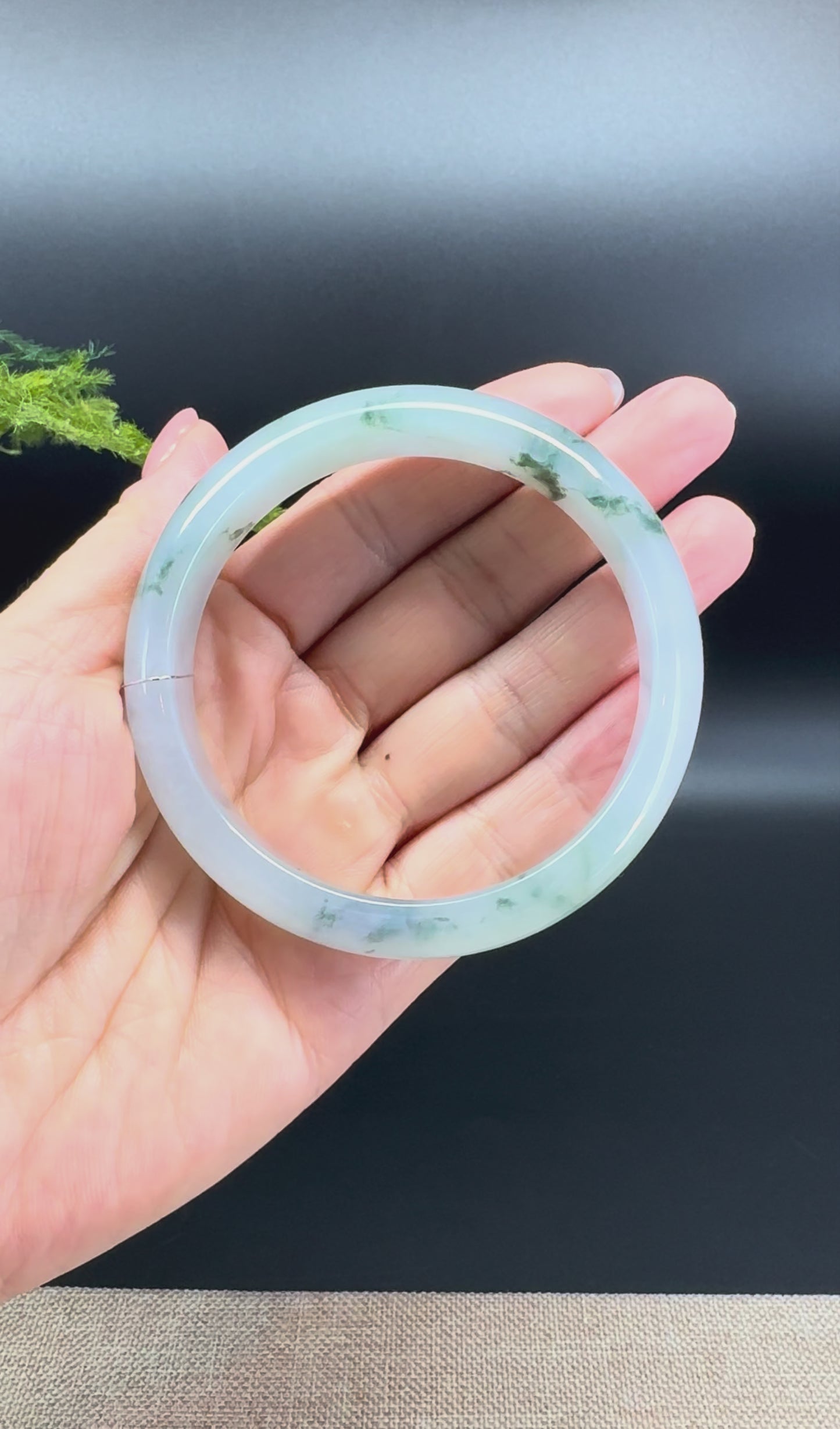 Load and play video in Gallery viewer, Genuine Burmese Icy Green Jade Jadeite Bangle Bracelet ( 61.7mm )
