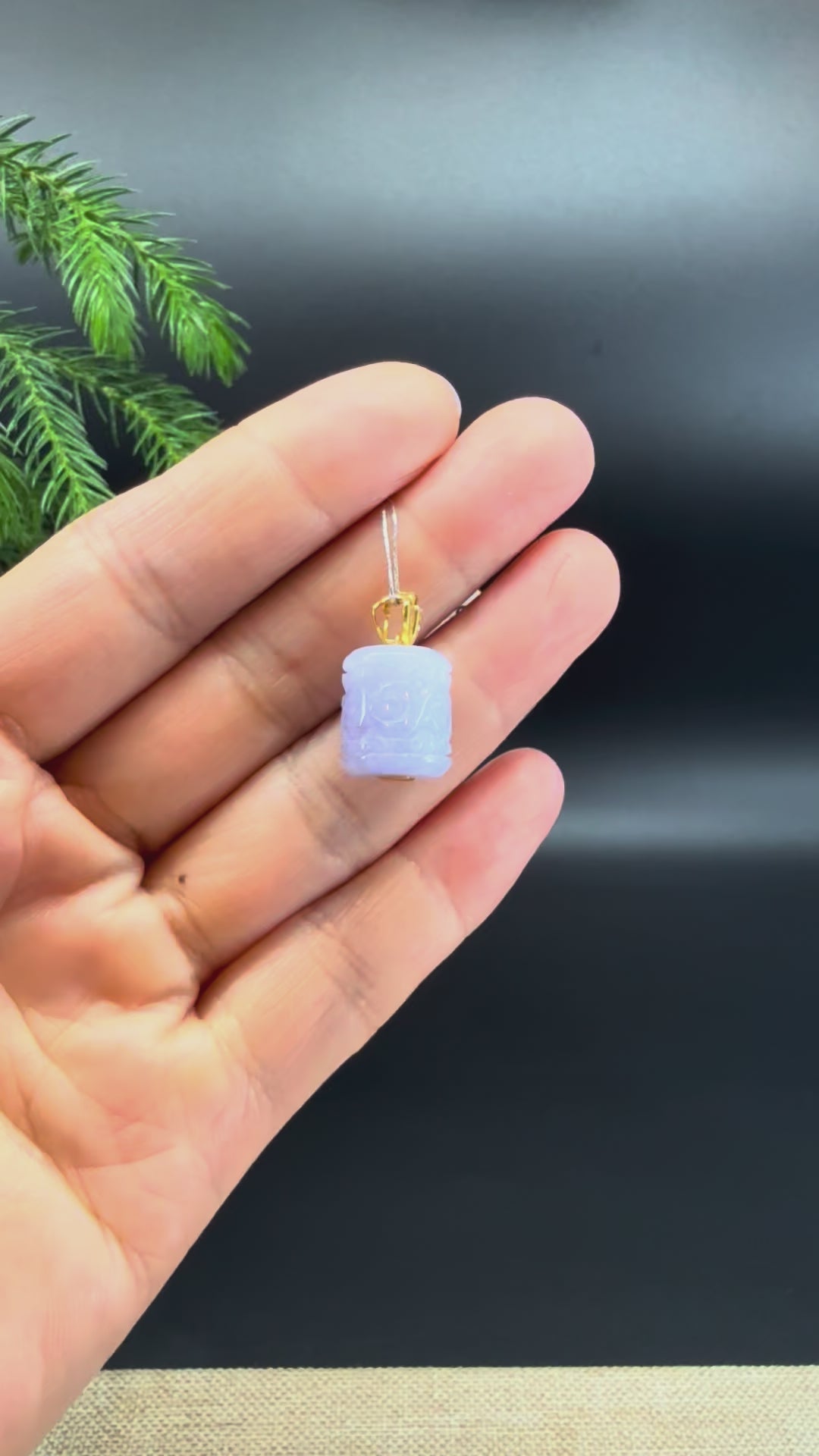 "Good Luck Button"Lavender Jadeite Jade "TongTong" Pendant With 18K Yellow Gold Bail