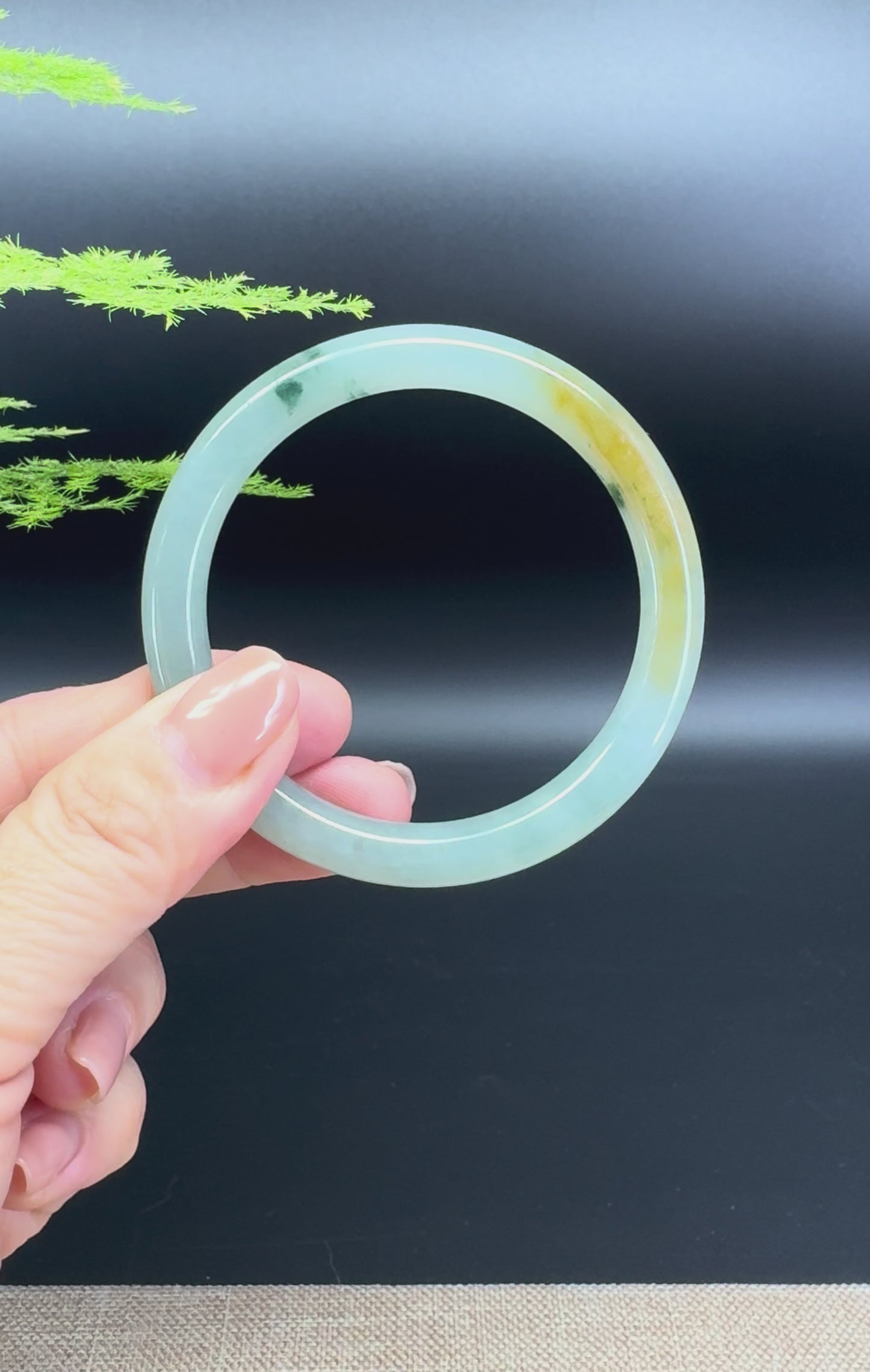 Load and play video in Gallery viewer, Genuine Burmese Yellow Green Jade Jadeite Bangle Bracelet ( 54mm )
