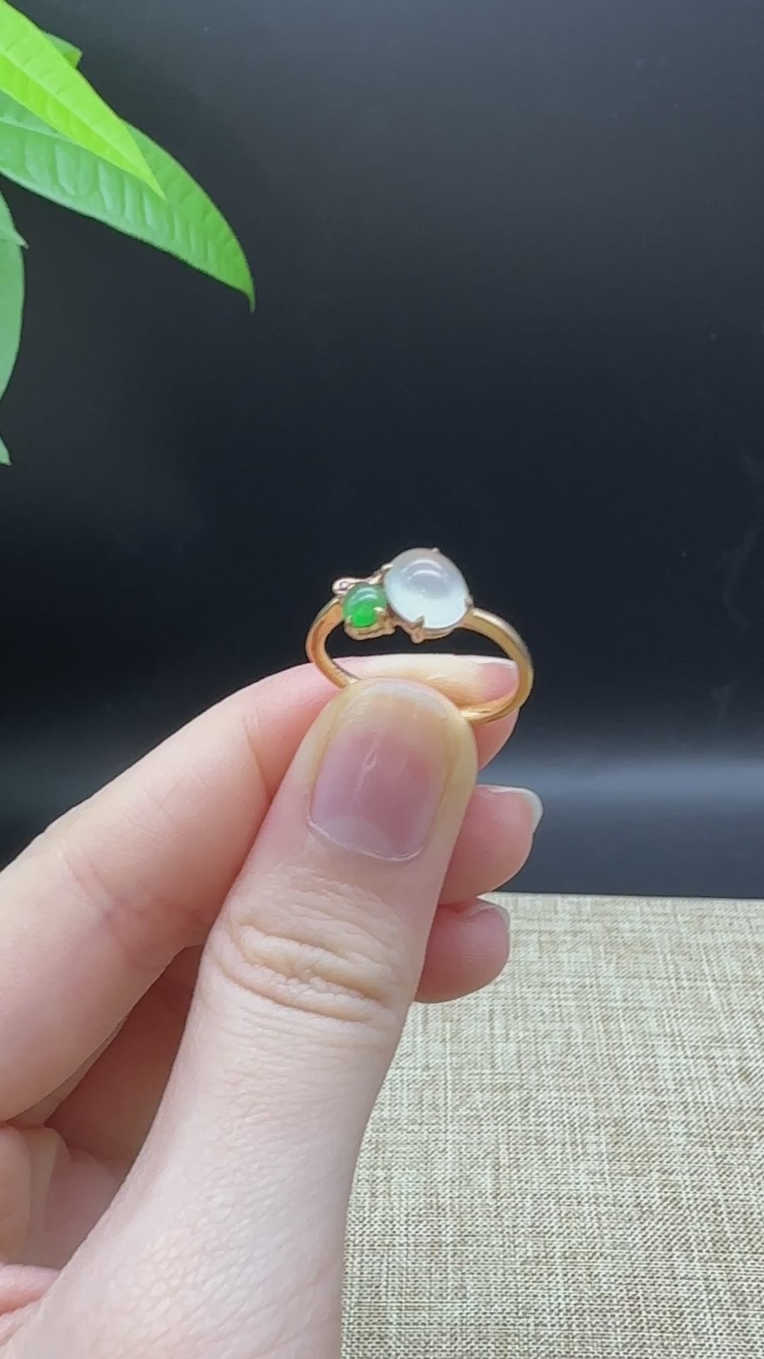 Load and play video in Gallery viewer, RealJade® &amp;quot;Amelie&amp;quot; 18k Rose Gold Natural Ice  Jadeite Engagement Ring With Diamonds
