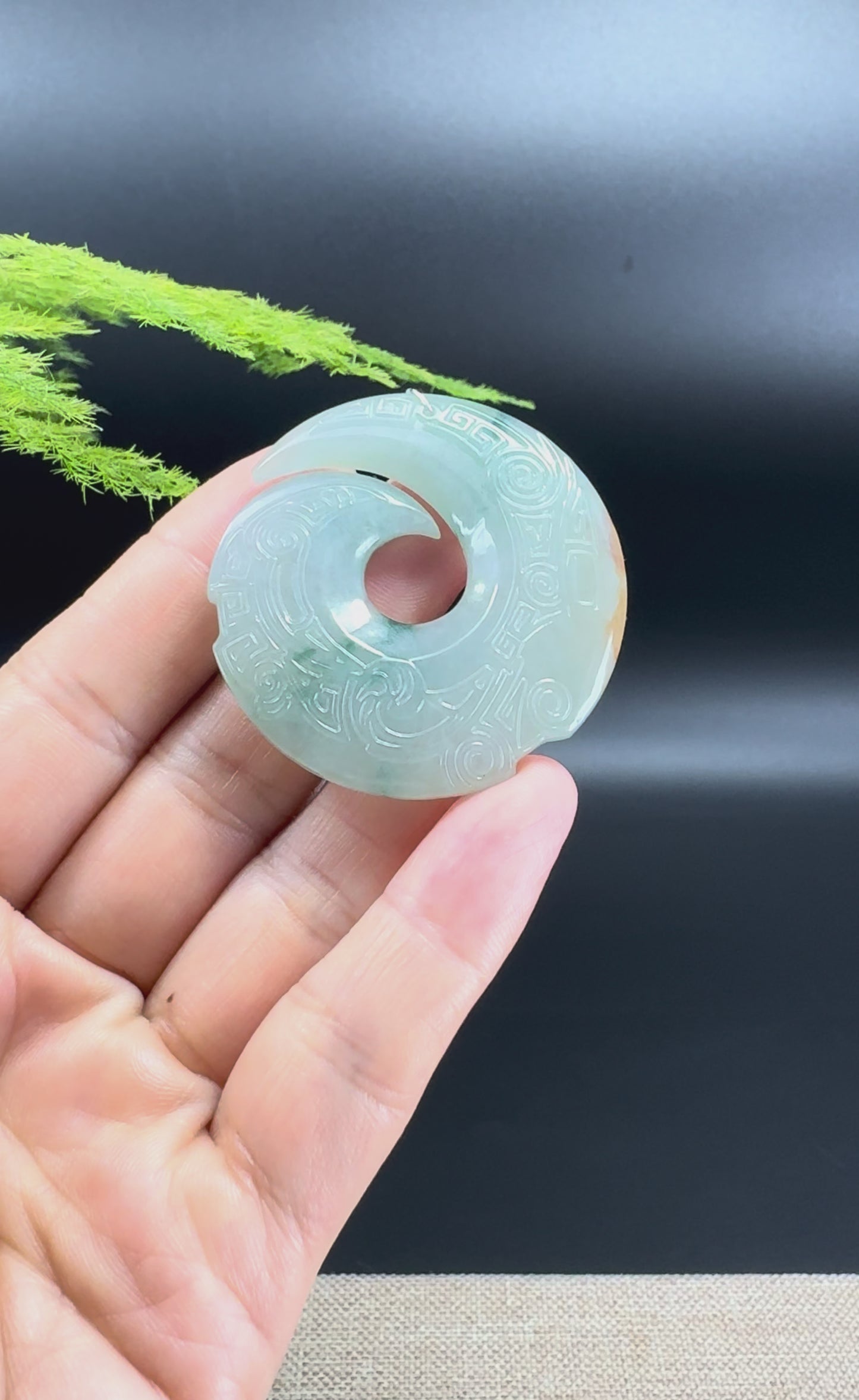 RealJade® Co. Genuine Blue Green Jadeite Jade Fortune Turns Pendant Necklace
