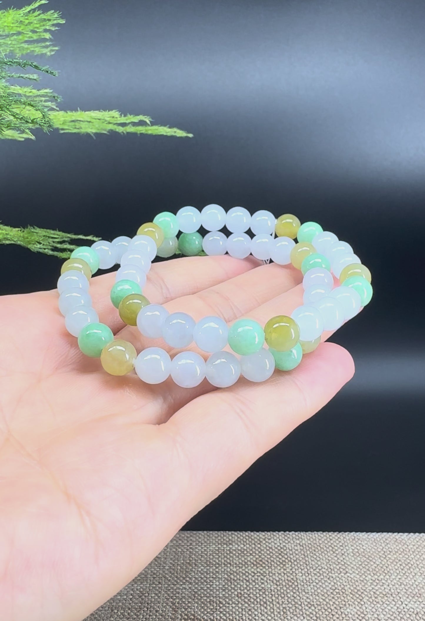Load and play video in Gallery viewer, RealJade® Co. Genuine Jadeite Jade Round Multiple Colors Beads Bracelet (7.3 mm)
