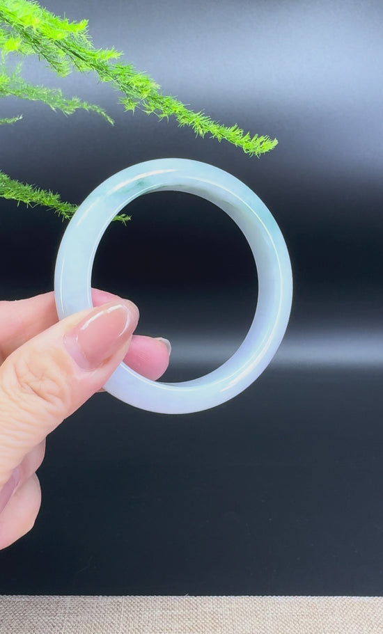 Load and play video in Gallery viewer, Genuine Burmese Lavender Green Jade Jadeite Bangle Bracelet ( 55.8mm )
