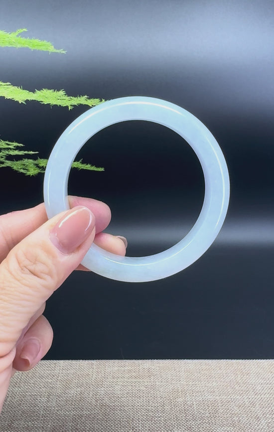 Load and play video in Gallery viewer, Genuine Burmese Icy Lavender Green Jade Jadeite Bangle Bracelet ( 53.2mm )
