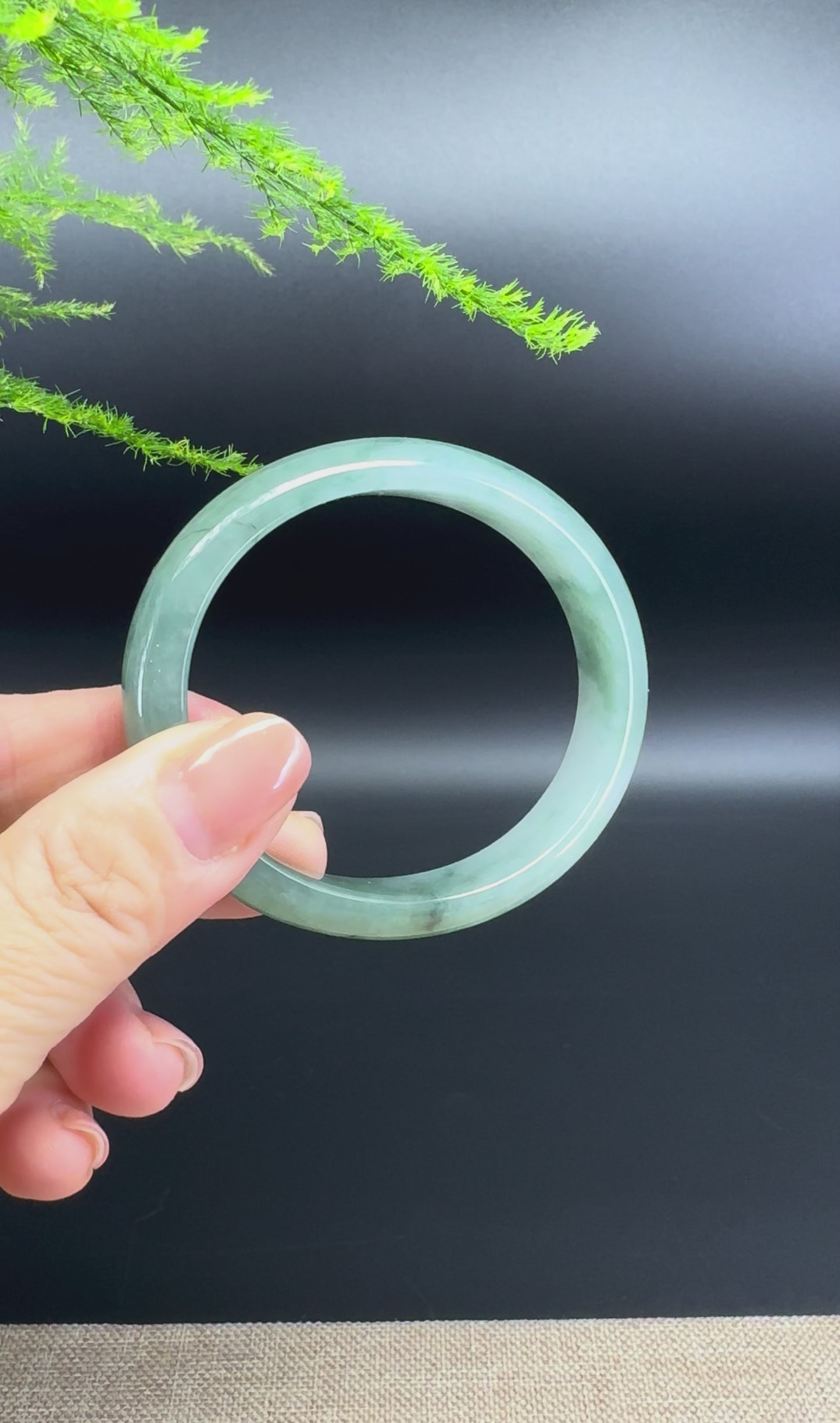 Load and play video in Gallery viewer, Genuine Burmese Oil Green Jade Jadeite Bangle Bracelet ( 56.2*49.3mm )
