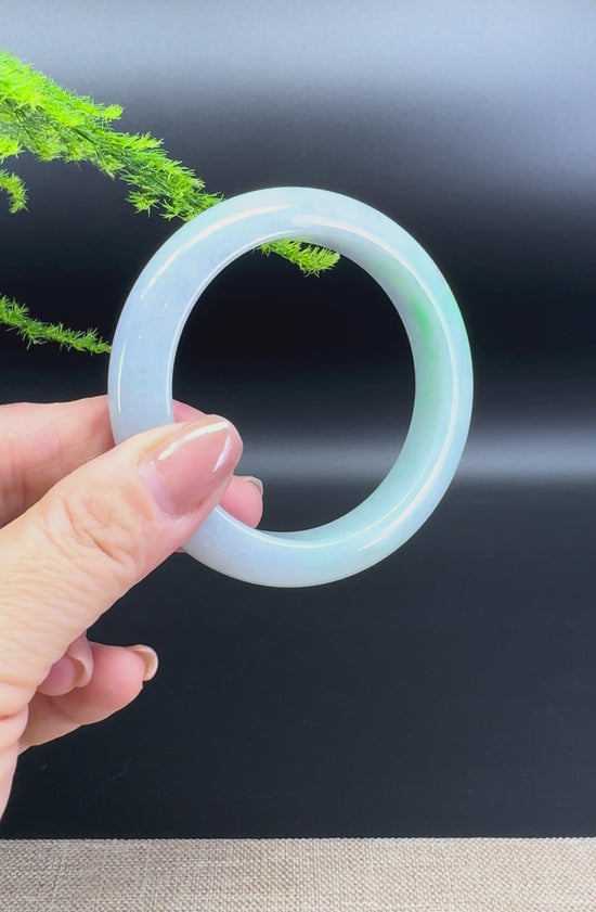 Load and play video in Gallery viewer, Genuine Burmese Lavender Green Jade Jadeite Bangle Bracelet ( 55.8mm )
