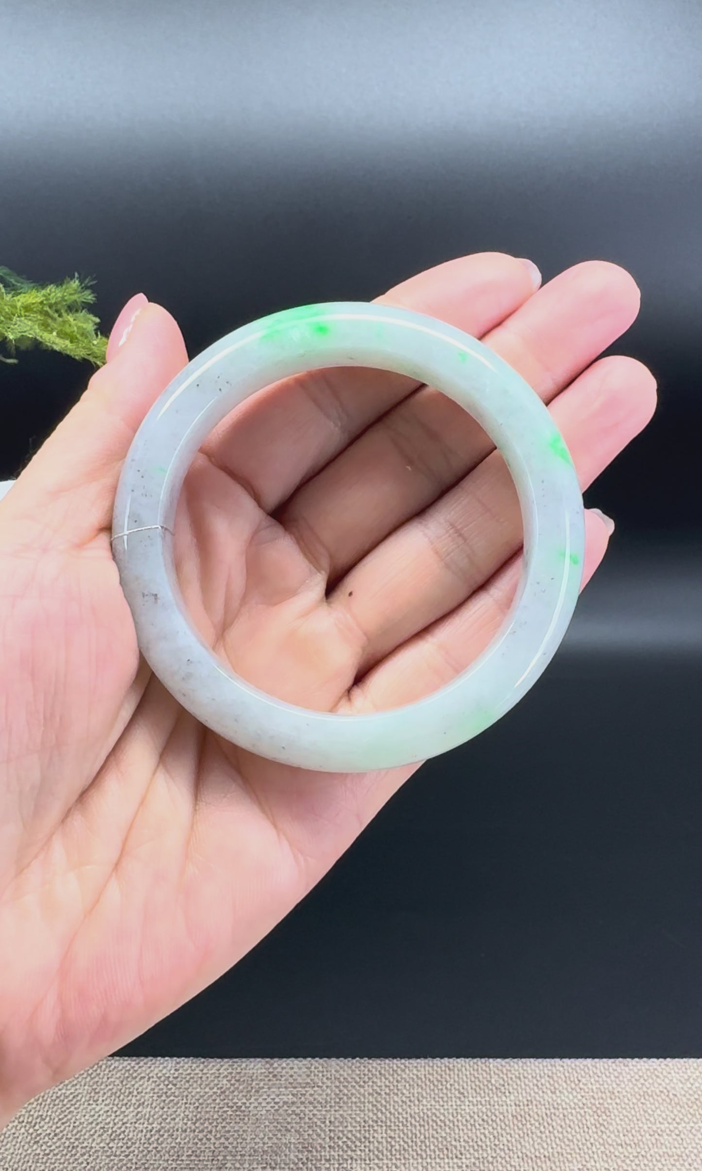 Load and play video in Gallery viewer, Genuine Burmese Icy Black Green Jade Jadeite Bangle Bracelet (55.6mm)
