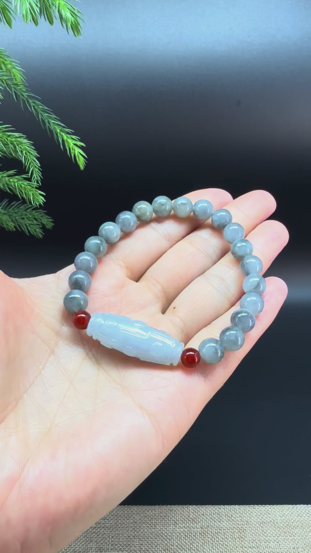 Load and play video in Gallery viewer, RealJade® Co. Genuine Jadeite Jade Round Icy Wuji Dzi Beads Bracelet (8mm)
