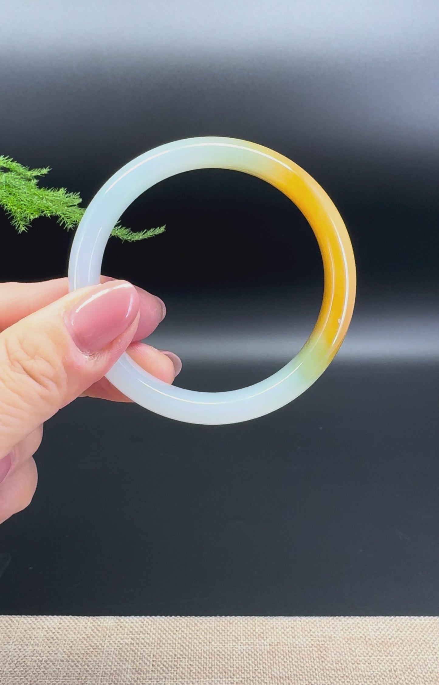 Load and play video in Gallery viewer, Genuine Burmese Icy Yellow Jadeite Jade Bangle Bracelet ( 53mm)
