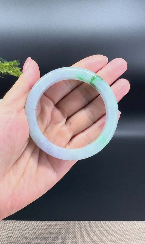 Load and play video in Gallery viewer, Genuine Burmese Blue Green Jade Jadeite Bangle Bracelet ( 56.1mm )
