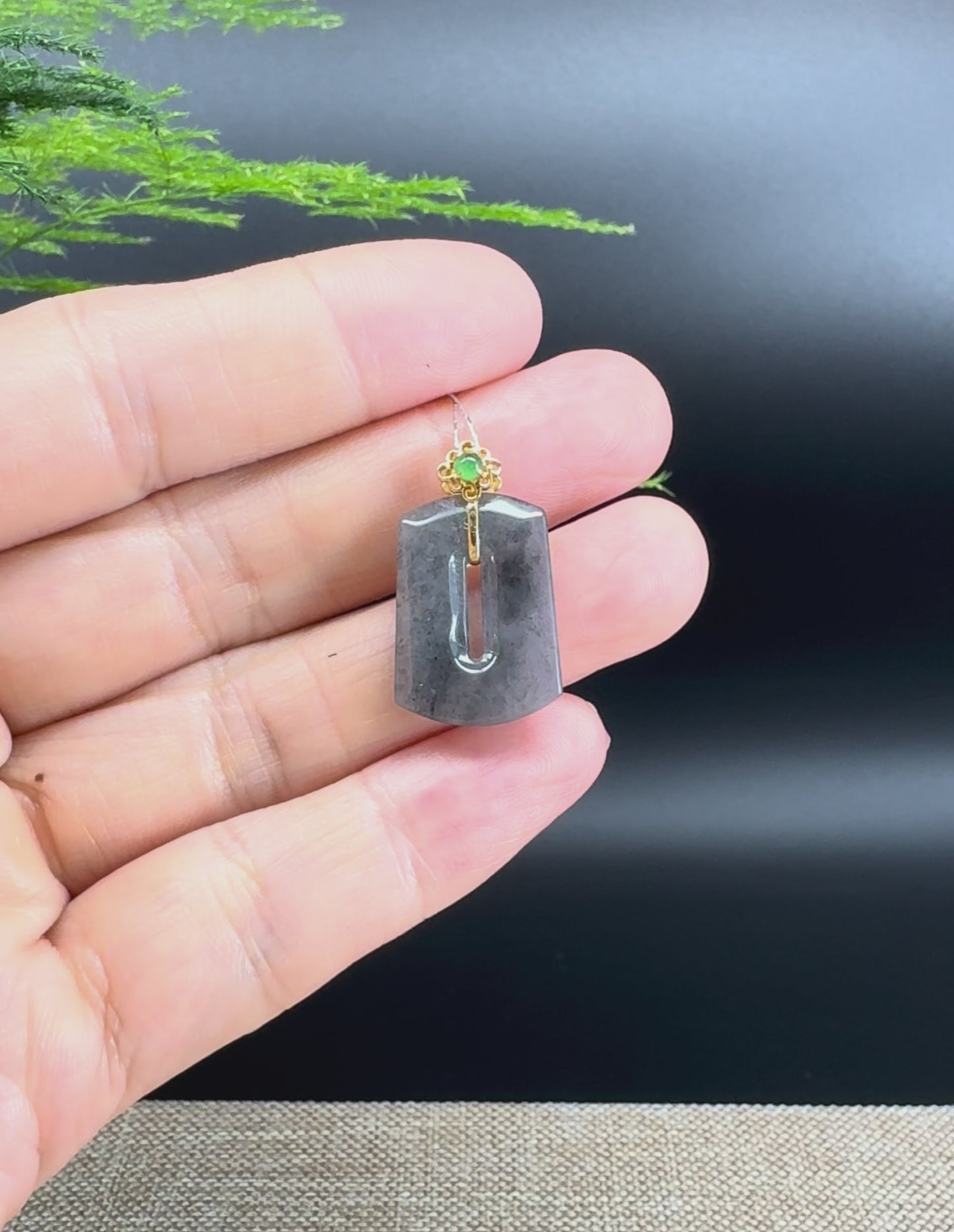 Load and play video in Gallery viewer, &amp;quot;Good Luck Button&amp;quot;Icy Black Jadeite Jade Lucky KouKou Pendant With 18K Yellow Gold Bail
