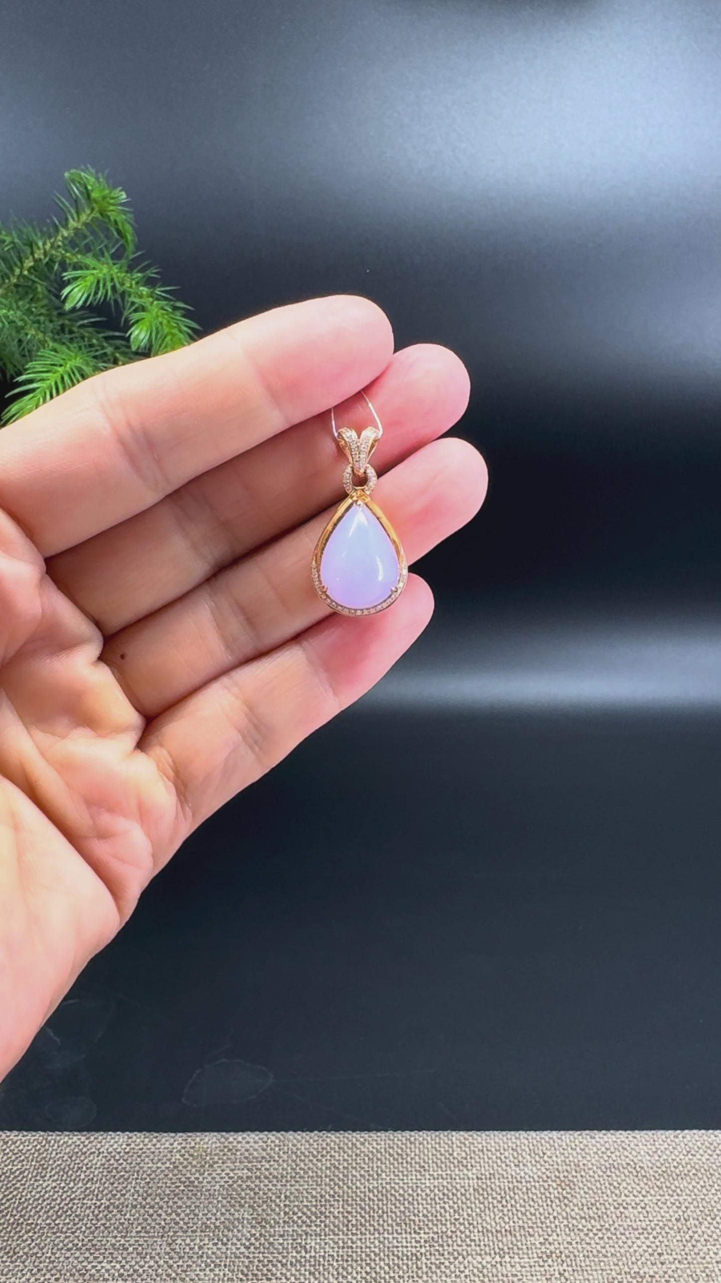 RealJade® "Tear Drop" 18k Rose Gold Lavender Jadeite jade Diamond Pendant Necklace