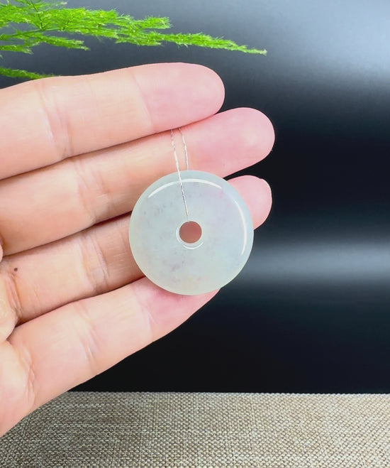 Load and play video in Gallery viewer, &amp;quot;Good Luck Button&amp;quot;Icy Green Jadeite Jade Lucky KouKou Pendant
