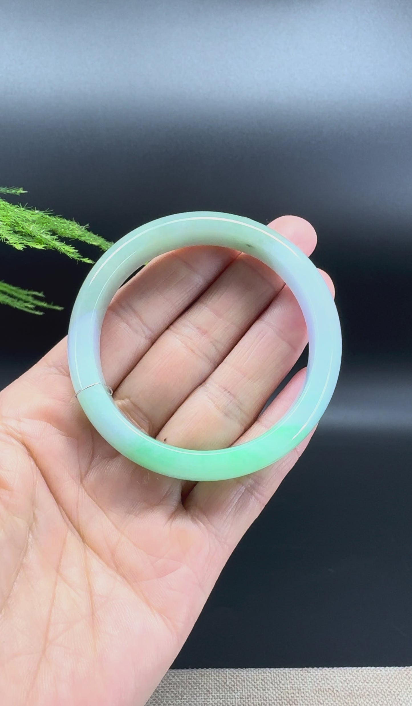 Genuine Burmese Light Lavender Green Jadeite Jade Bangle Bracelet ( 52.3mm )