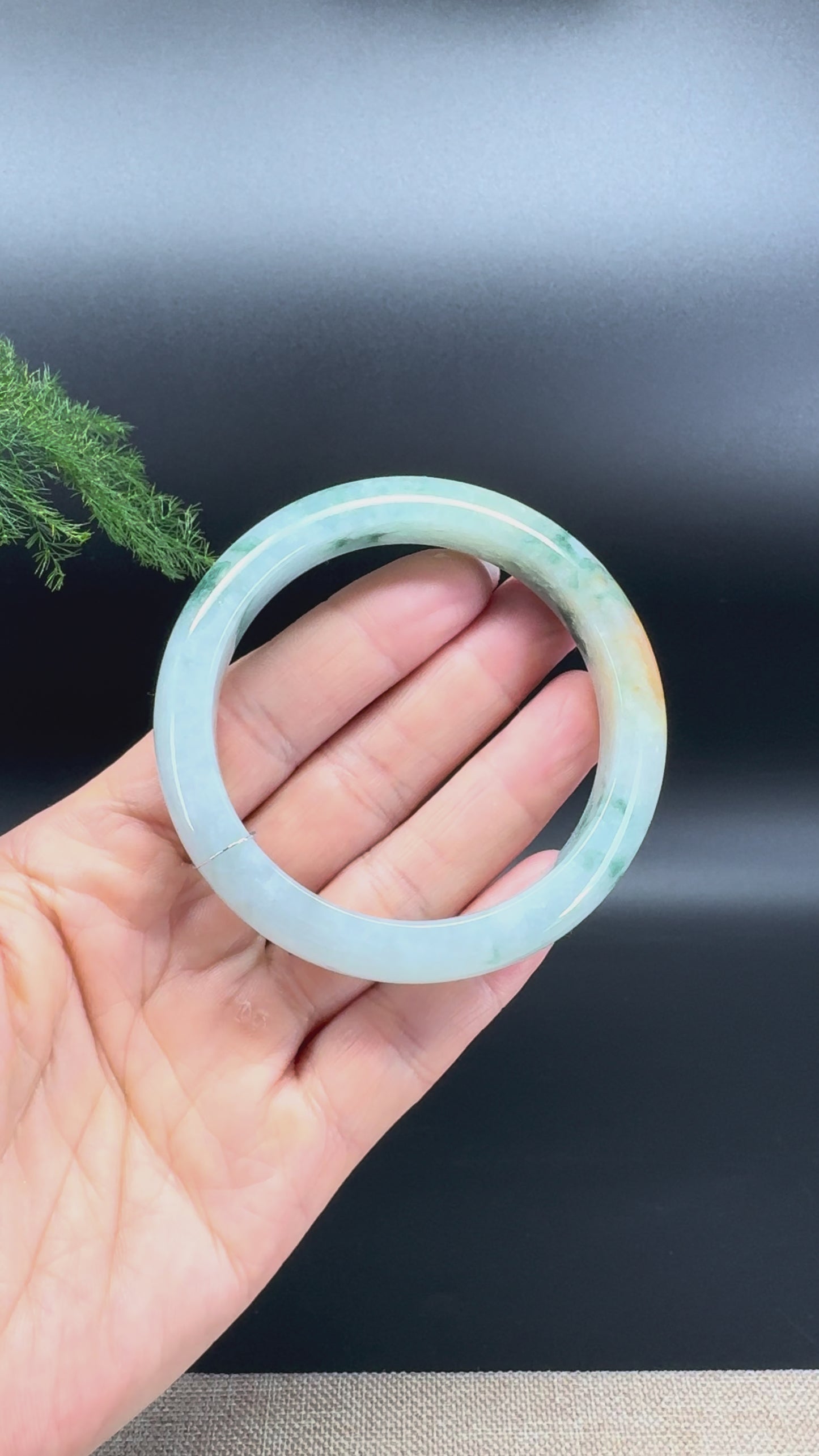 Genuine Burmese Icy Blue Green Jade Jadeite Bangle Bracelet ( 55.8mm )
