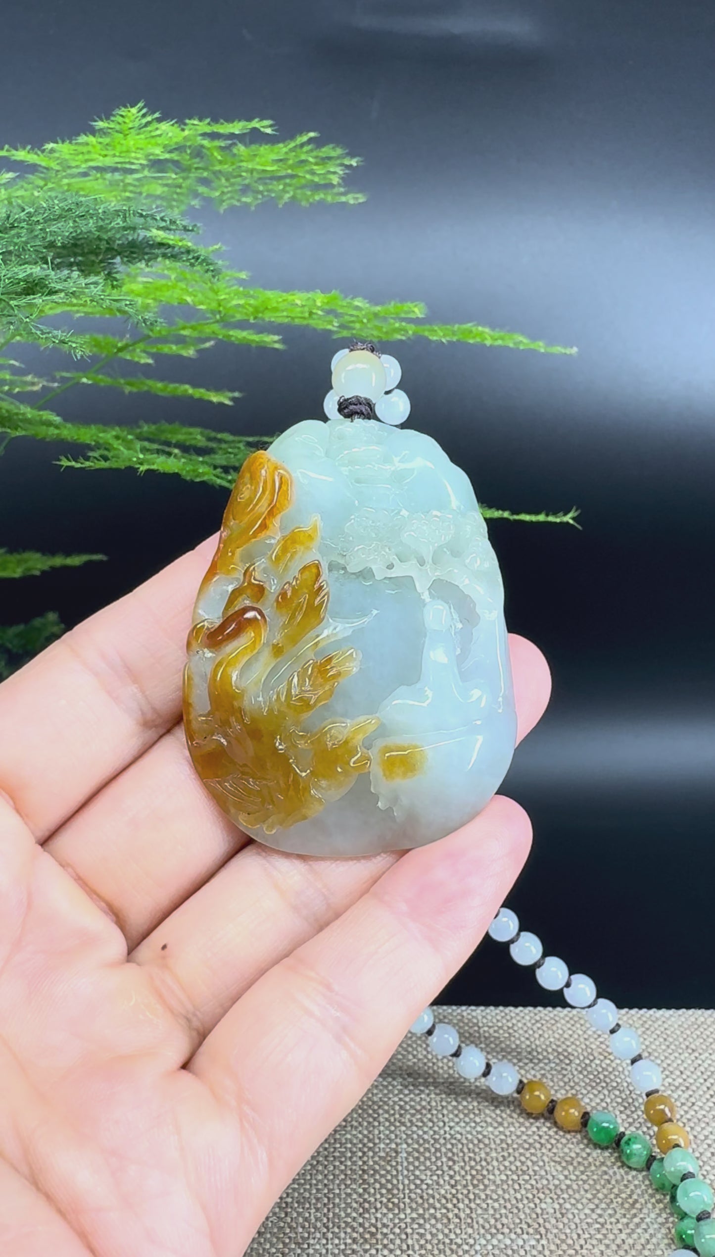 Load and play video in Gallery viewer, RealJade® Co.  Genuine Burmese Jadeite Jade Yellow Green Guanyin Pendant Necklace
