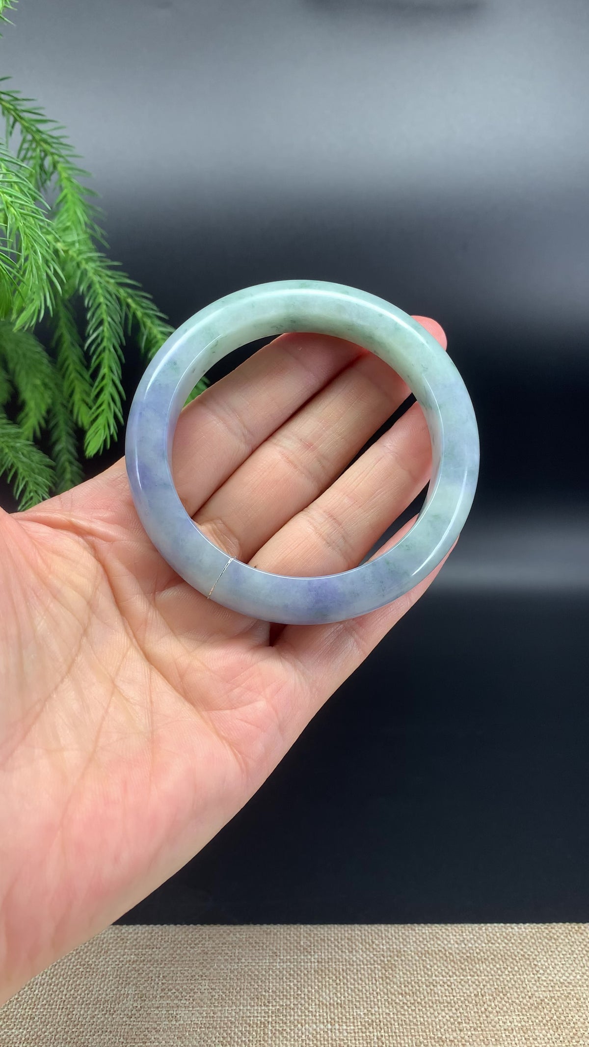 Genuine Burmese "Blueberry Garden" Jadeite Jade Bangle Bracelet (56.5mm)