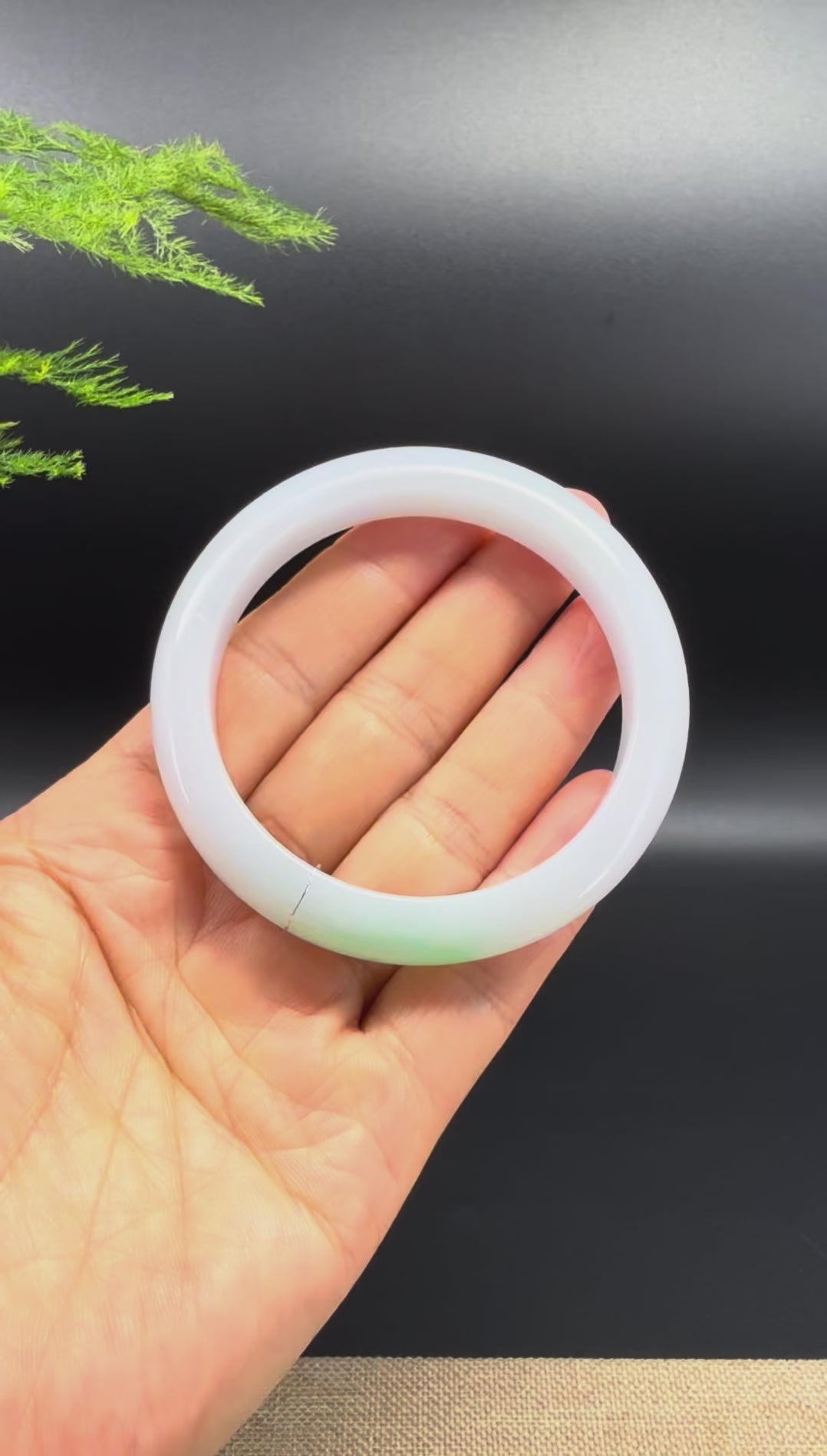 Genuine Burmese White Green(BDQ) Jadeite Bangle Bracelet ( 56mm )
