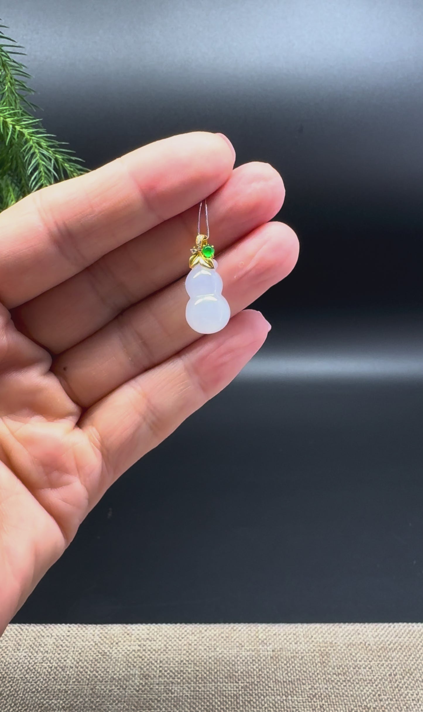 RealJade® Co. Genuine Icy Moonlight Jadeite Jade Good Luck Mini Hulu Necklace With 18K Yellow Gold Bail With Diamonds