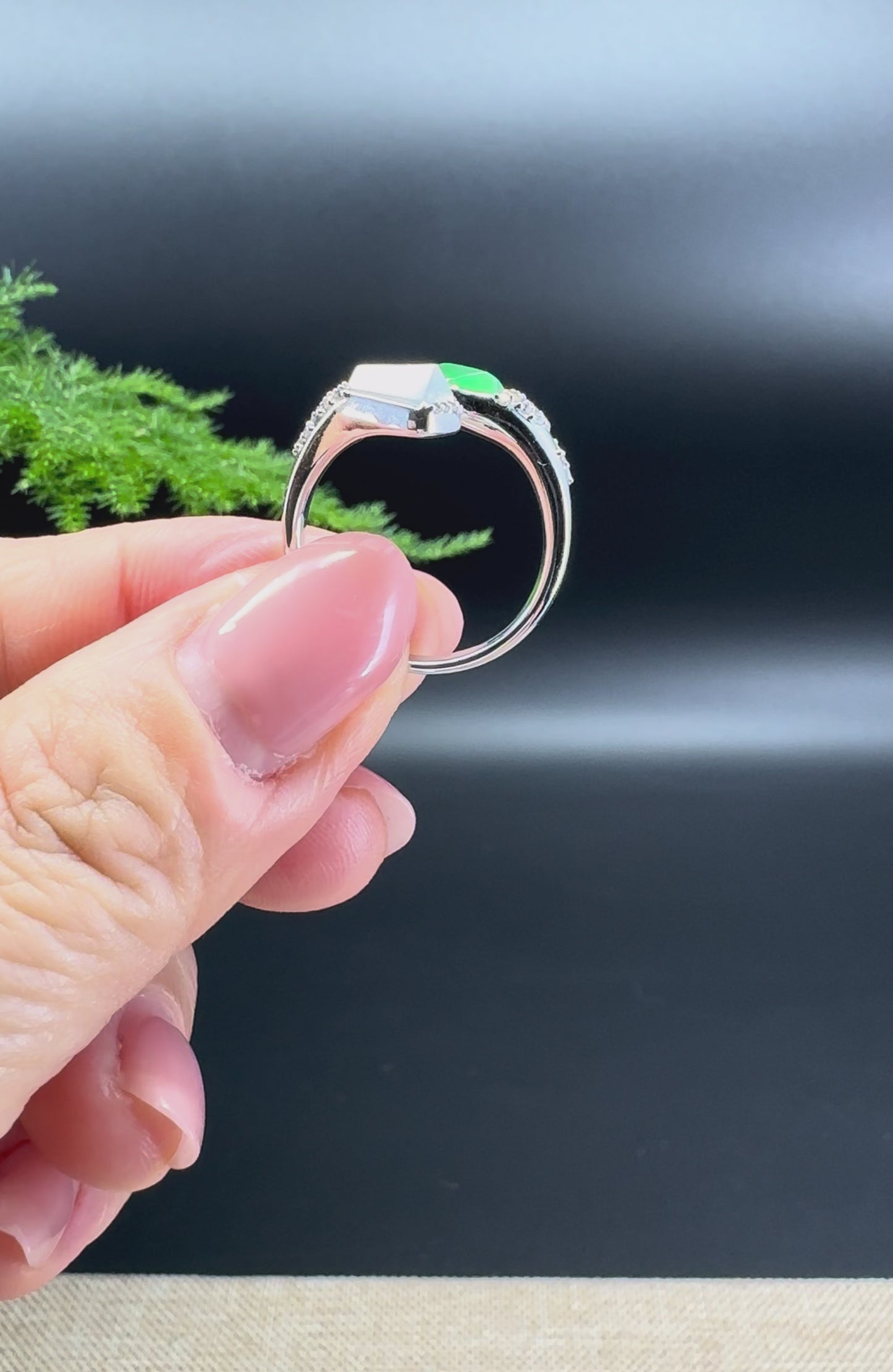 Load and play video in Gallery viewer, RealJade® 18k White Gold Natural Icy&amp;amp;Green Jadeite Ring With Diamonds
