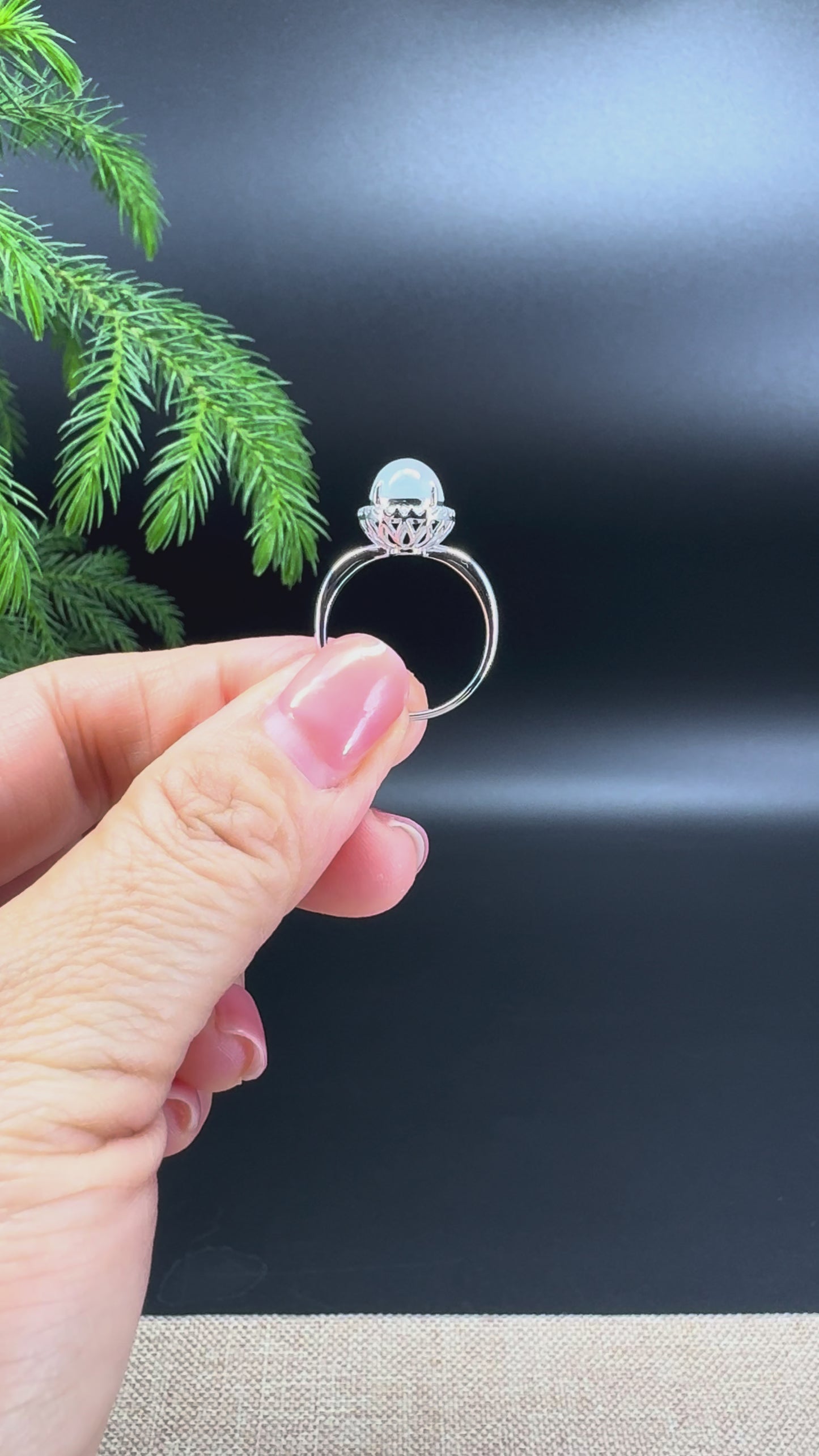 RealJade® 18K White Gold Icy Jadeite Jade Diamonds Ring