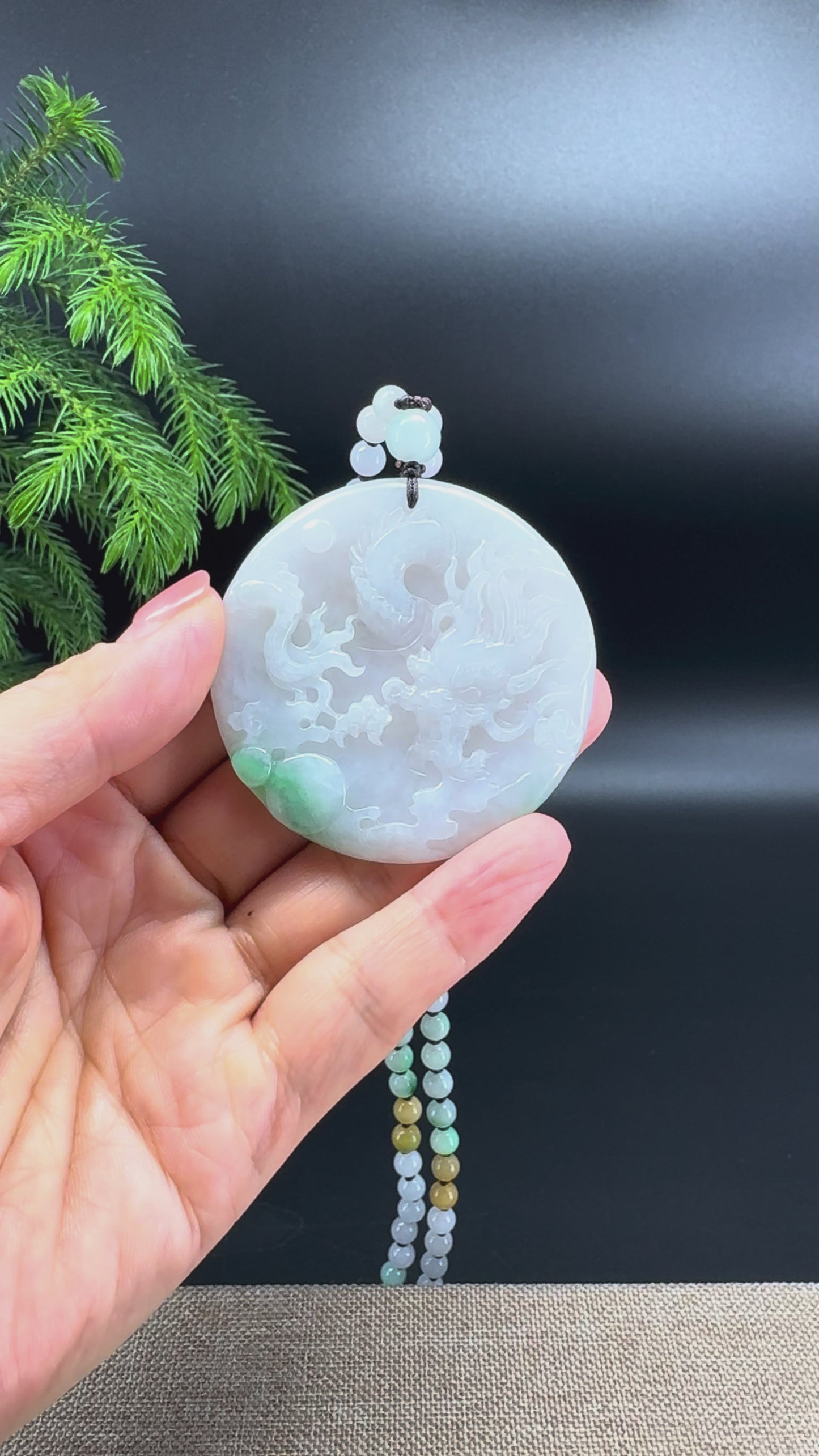RealJade® Co. Natural White Green Jadeite Jade Dragon Pendant