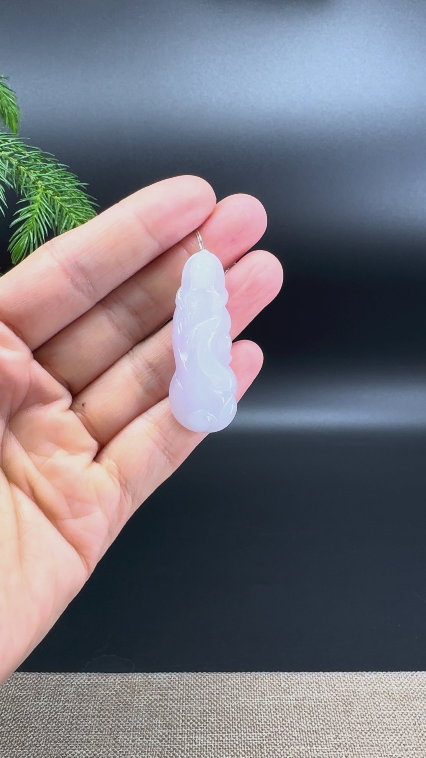 RealJade® Co. Genuine Light Lavender Jade Guanyin Pendant Necklace