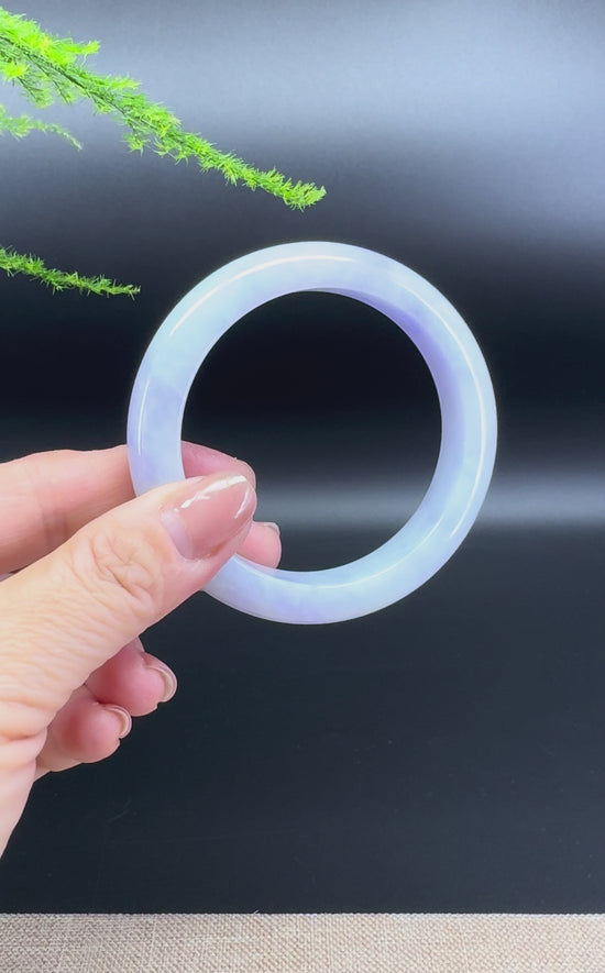Load and play video in Gallery viewer, Genuine Burmese Lavender Green Jade Jadeite Bangle Bracelet (56.2mm)
