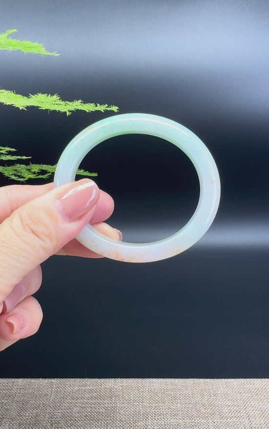 Load and play video in Gallery viewer, Genuine Burmese Ice Green Jade Jadeite Bangle Bracelet ( 50.4*43.3mm )
