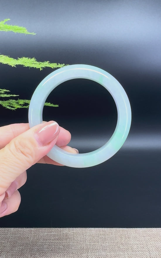 Load and play video in Gallery viewer, Genuine Burmese Lavender Green Jade Jadeite Bangle Bracelet ( 52.8mm )
