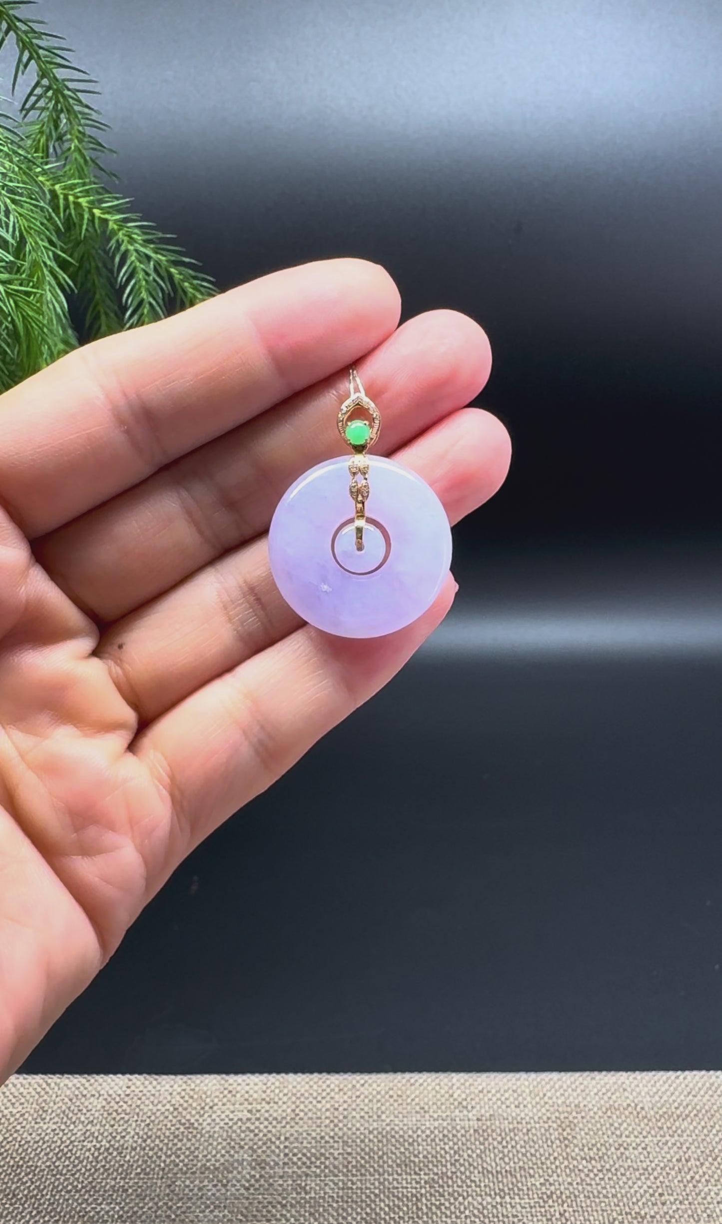 "Good Luck Button" Light Lavender Jadeite Jade Lucky KouKou Pendant With 18K Rose Gold Diamonds Bail