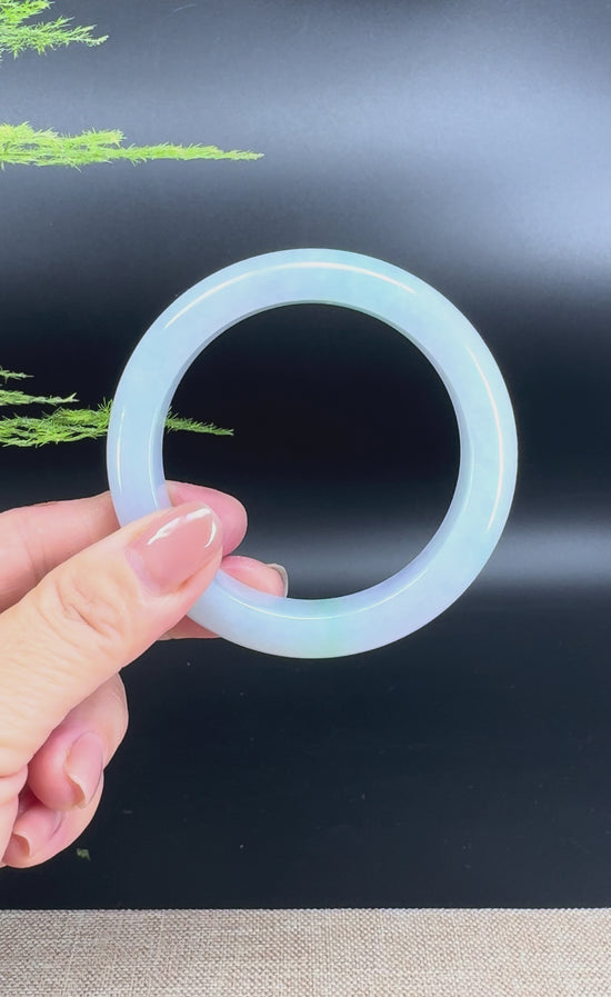 Load and play video in Gallery viewer, Genuine Burmese Lavender Green Jade Jadeite Bangle Bracelet ( 56.8mm )
