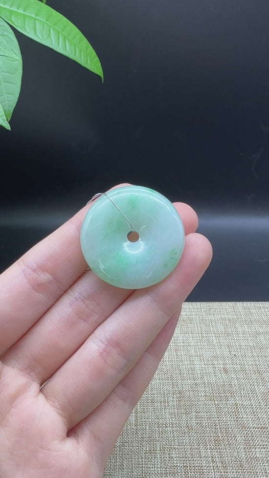 Load and play video in Gallery viewer, RealJade® &amp;quot;Good Luck Button&amp;quot; Necklace Green Jadeite Jade Lucky Ping An Kou Pendant
