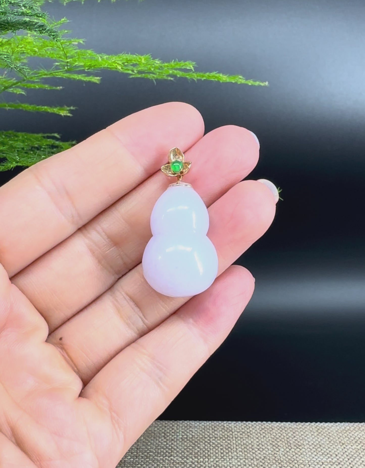 RealJade® Co. Genuine Lavender Jadeite Jade Good Luck Hulu Bottle Gourd Necklace With 18K Rose Gold Bail