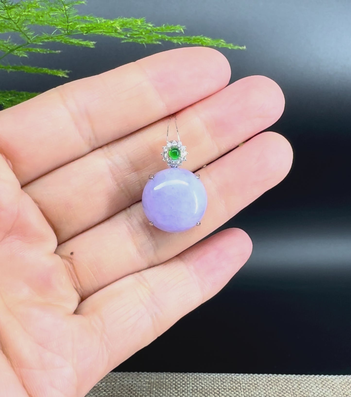 Load and play video in Gallery viewer, RealJade® Co. Luxury Genuine Lavender Jadeite Jade Cabochon Necklace With 18K White Gold Bail
