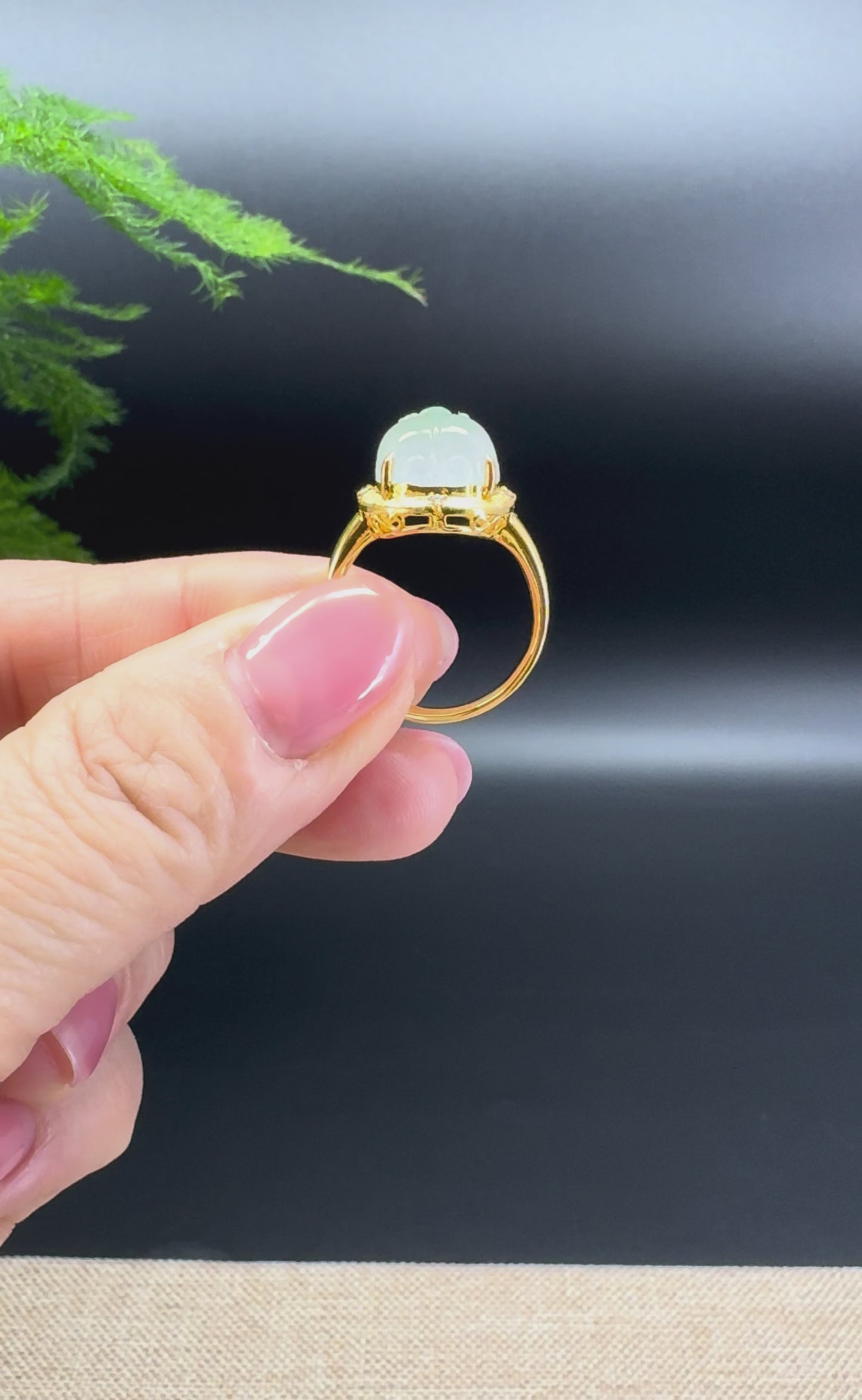 RealJade® 18K Yellow Gold Icy Green Jadeite Jade Diamonds PiXiu Ring