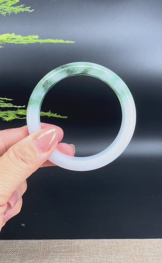 Load and play video in Gallery viewer, Genuine Burmese Blue Green Jade Jadeite Bangle Bracelet ( 56.7mm )
