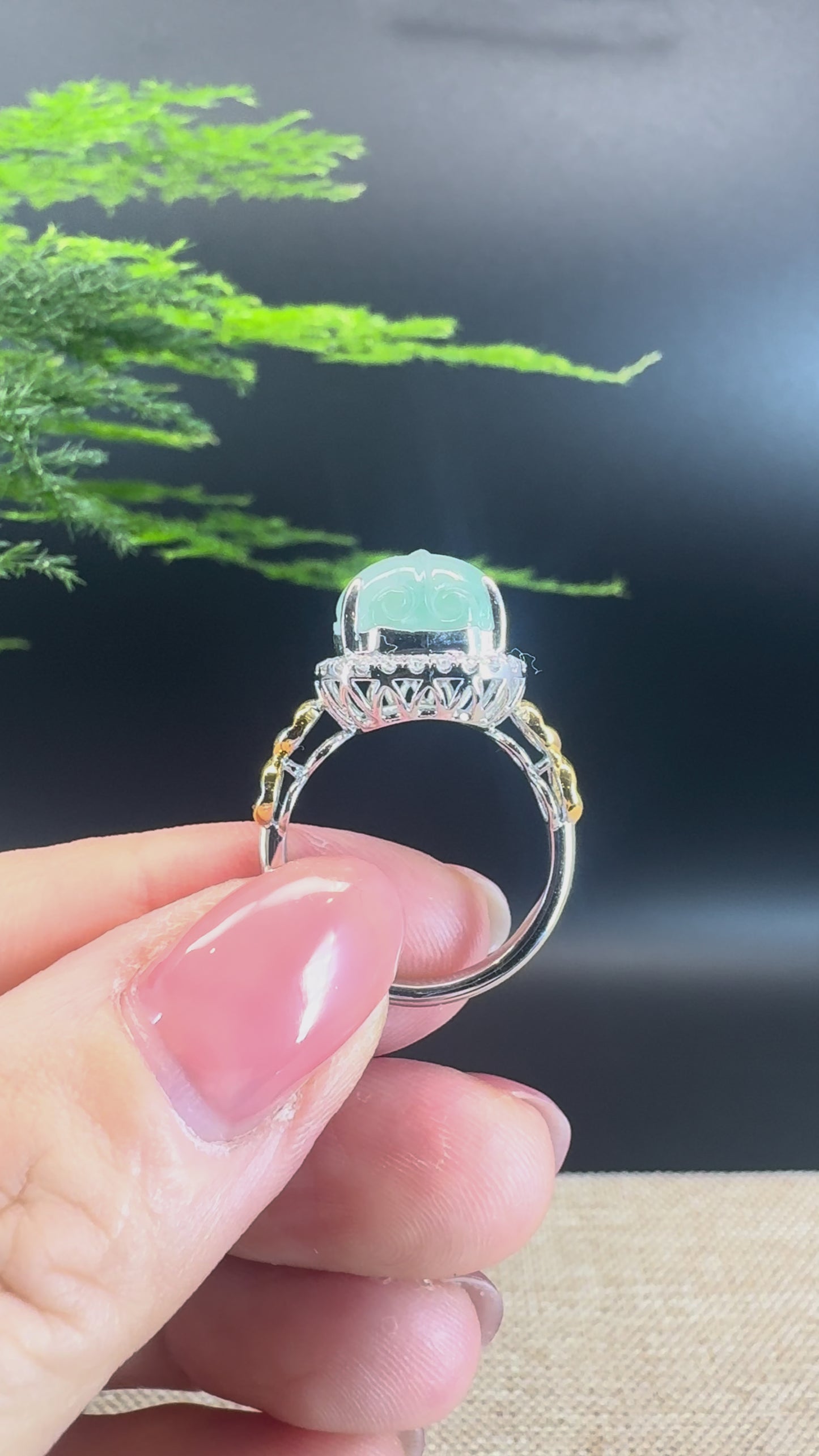 Load and play video in Gallery viewer, RealJade® &amp;quot;Signature Signet&amp;quot; 18K White Gold Icy Green Jadeite Jade Pi Xiu Ring
