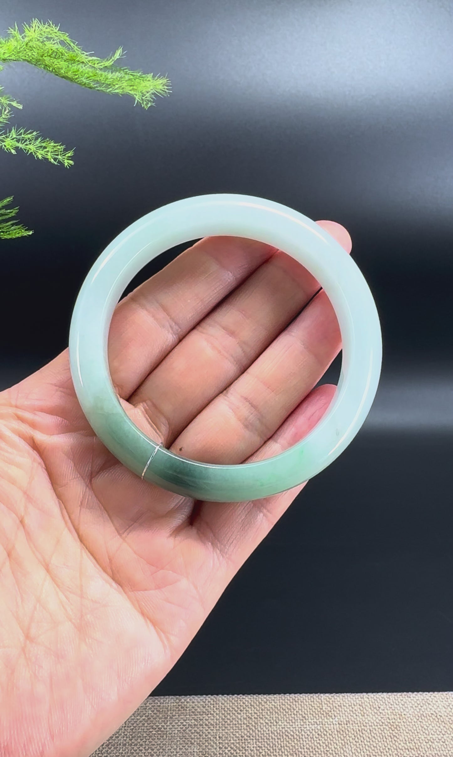 Load and play video in Gallery viewer, Genuine Burmese Blue Green Jadeite Jade Bangle Bracelet (57.4mm)
