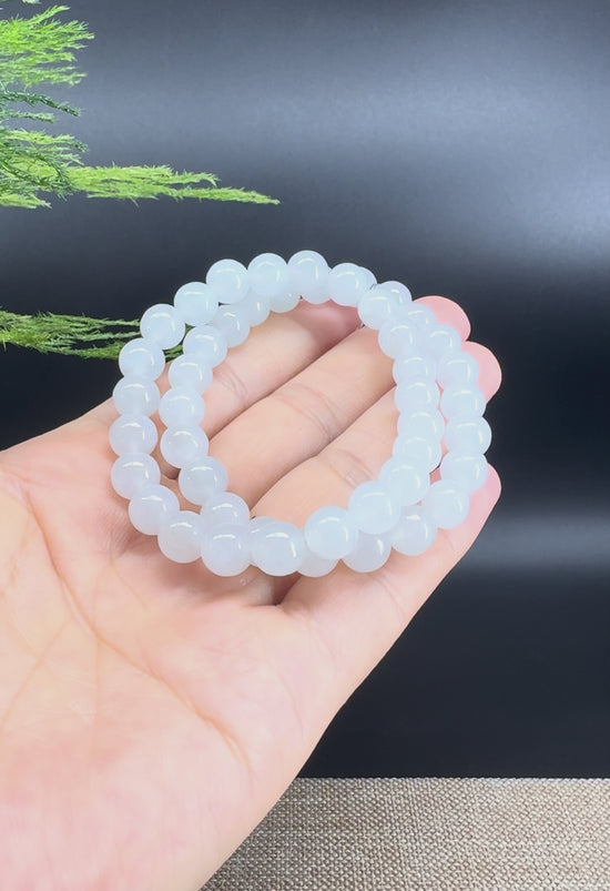 Load and play video in Gallery viewer, RealJade® Co. Genuine Jadeite Jade Round Ice Beads Bracelet (7.5mm)
