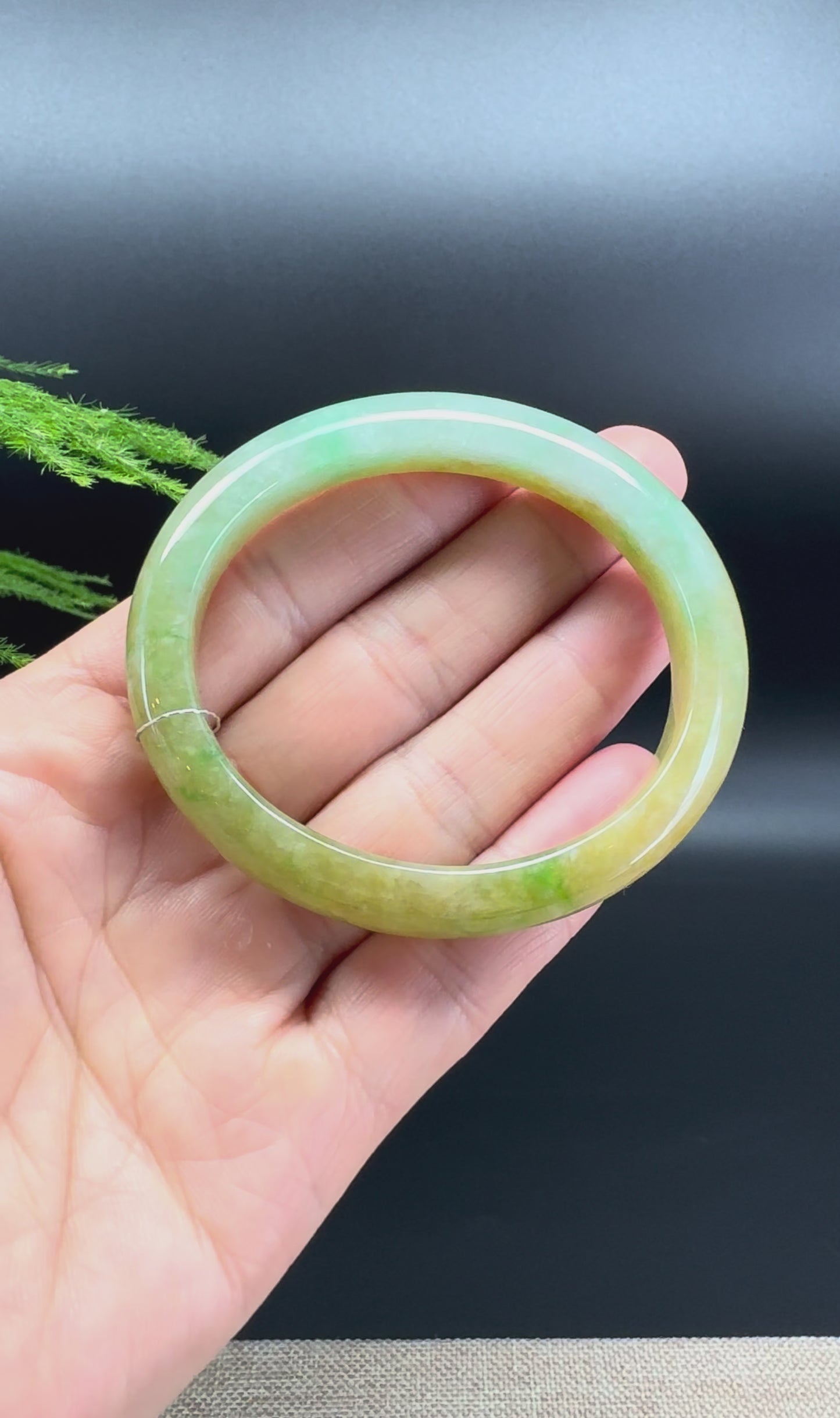 Load and play video in Gallery viewer, Genuine Burmese Yellow Green Jade Jadeite Bangle Bracelet ( 54.5*47mm )
