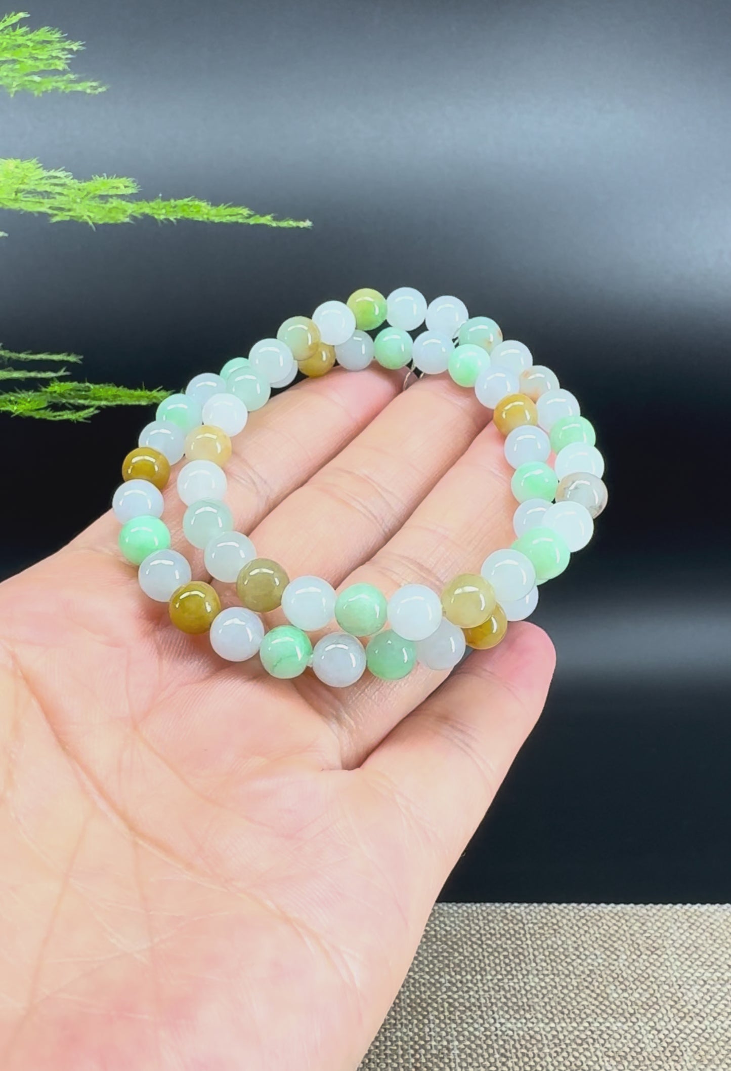 Load and play video in Gallery viewer, RealJade® Co. Genuine Jadeite Jade Round Ice Multiple Colors Beads Bracelet (6.8mm)
